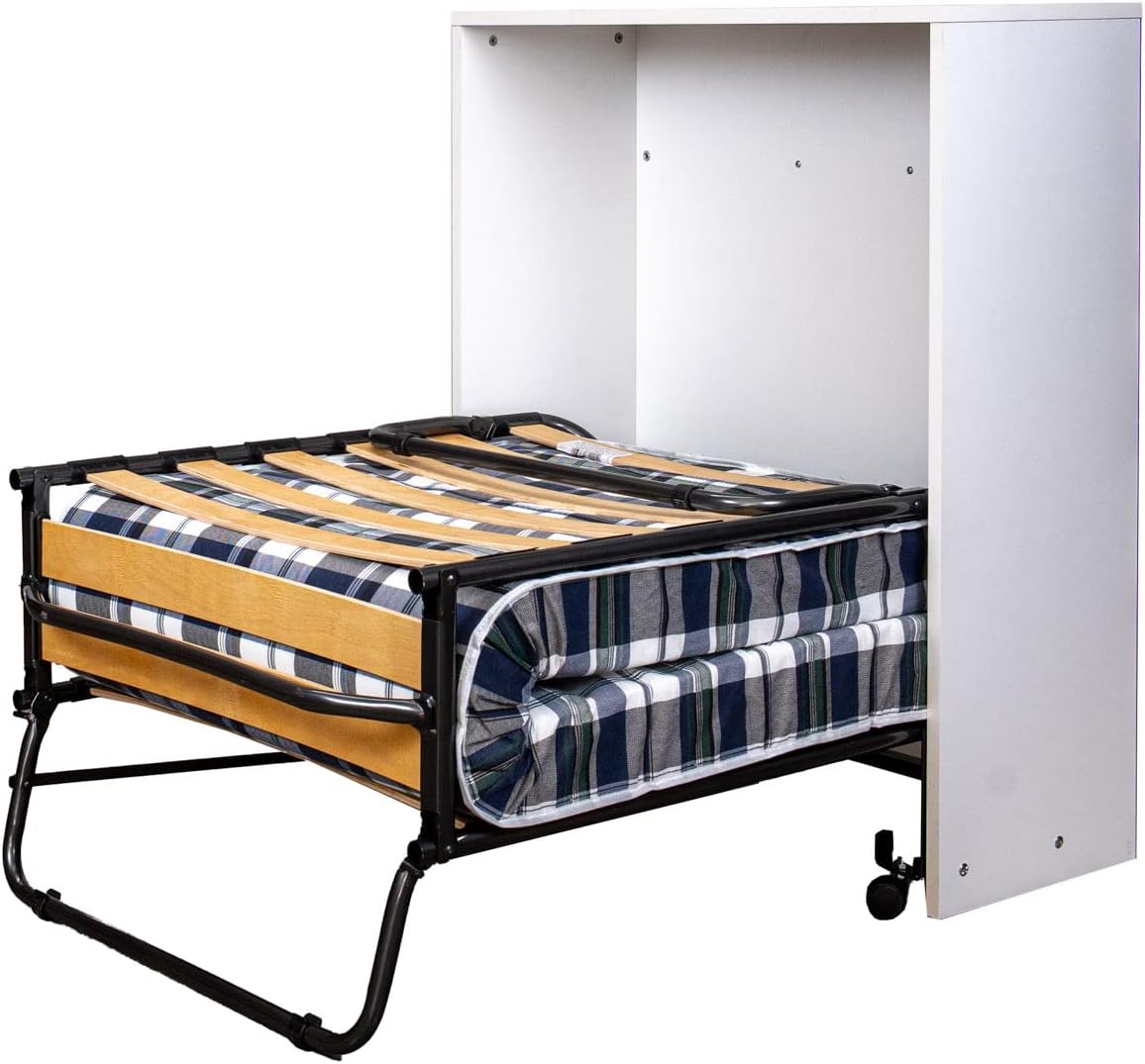 Arredo Stock Letto singolo estraibile e a scomparsa con mobile bianco, rete e materasso, 80x190 cm