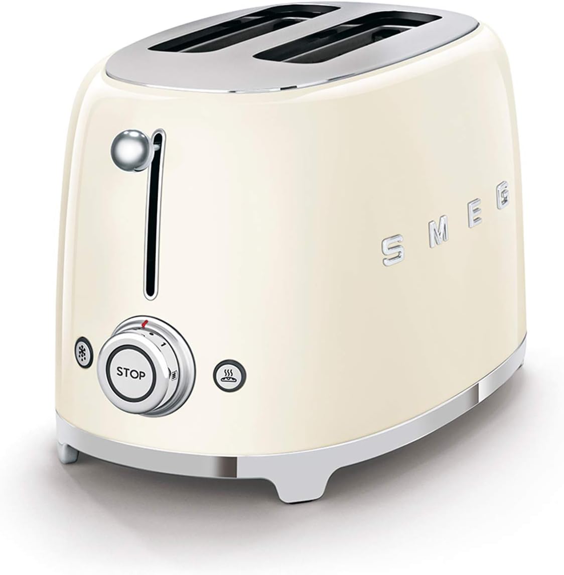 Smeg, 2x2 TSF01CREU -Toaster, 2 Schlitze für 2 Scheiben, 6 Vergoldungsniveaus, Heizfunktion, Abtau- und Bagel- Funktion, Sammelschublade, 950W, Creme