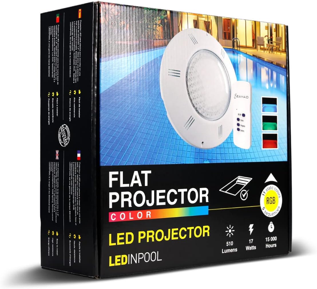 Paradies Pool Seamaid Flachscheinwerfer LED RGB inklusive Fernbedienung 17 Watt 510 Lumen 15.000 Betriebsstunden Strahler Poolbeleuchtung