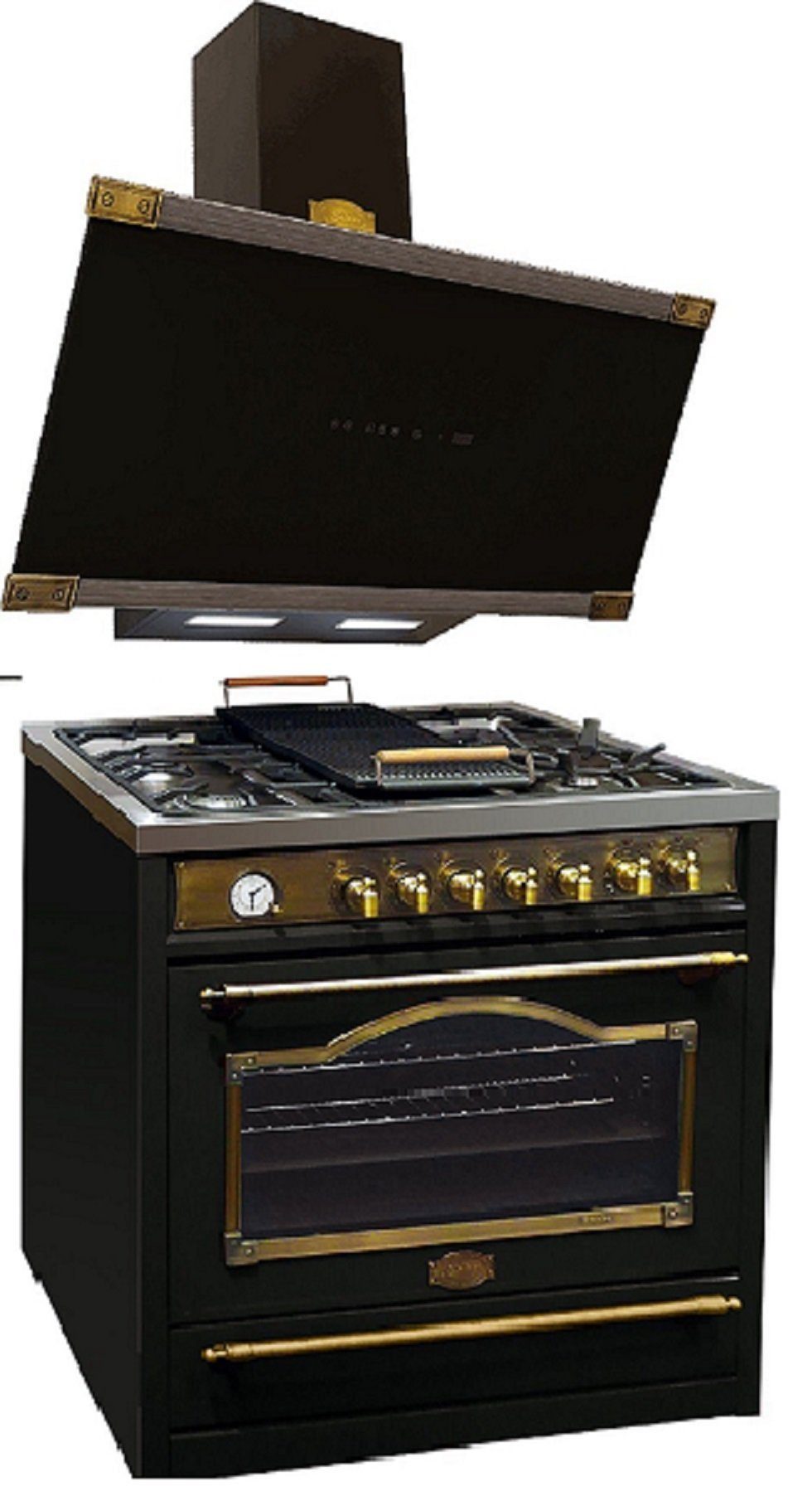 Gas-Standherd Retro Gas Elektro Standherd 90 cm +Dunstabzugshaube 90 cm HGE 93555 Em+AT 9445 AD.
