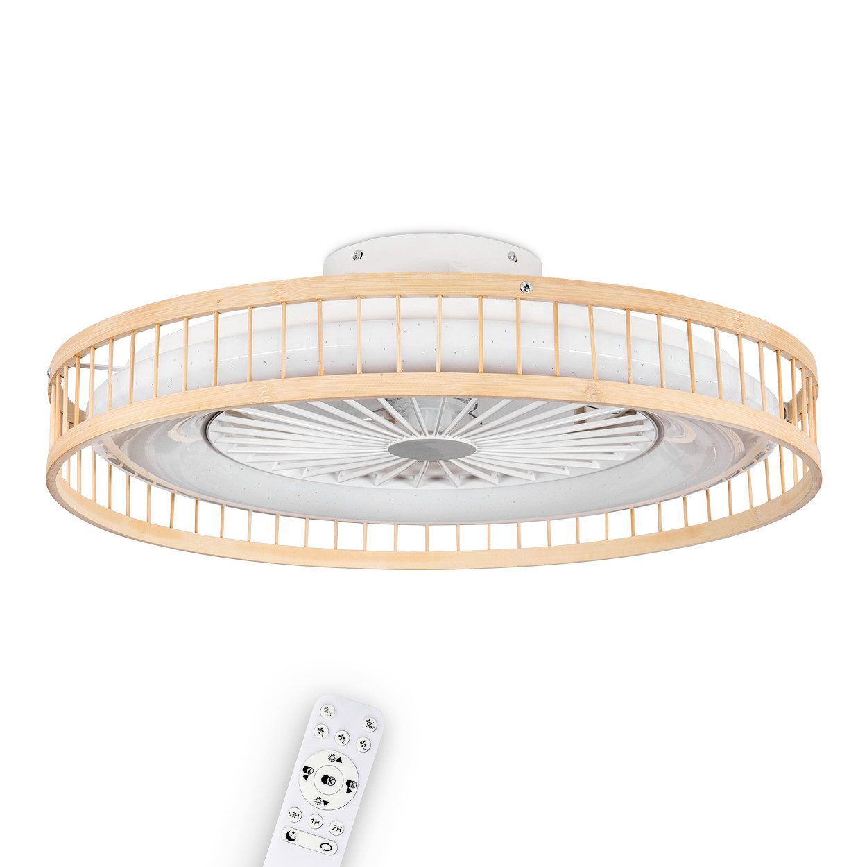 Deckenventilator Ventilator aus Kunststoff/Holz in Weiß/Natur/Glitzereffekt, Ø 55cm