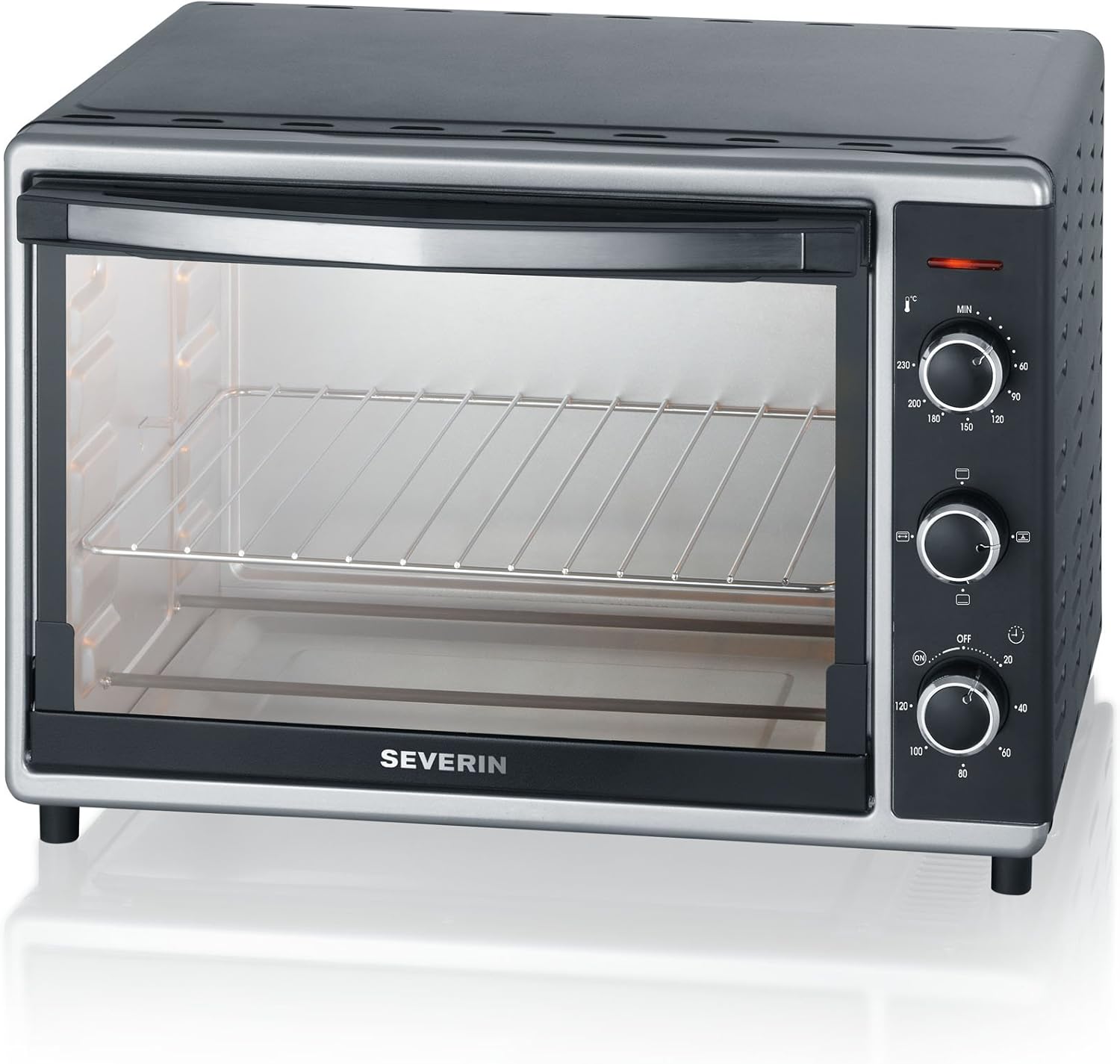 SEVERIN Back- und Toastofen mit Umluftfunktion, Mini Backofen mit Grillrost, Backblech, Drehspie und Pizzastein, vielseitiger Heiluftofen mit 42 L Kapazitt, 1.800 W, schwarz, TO 2058