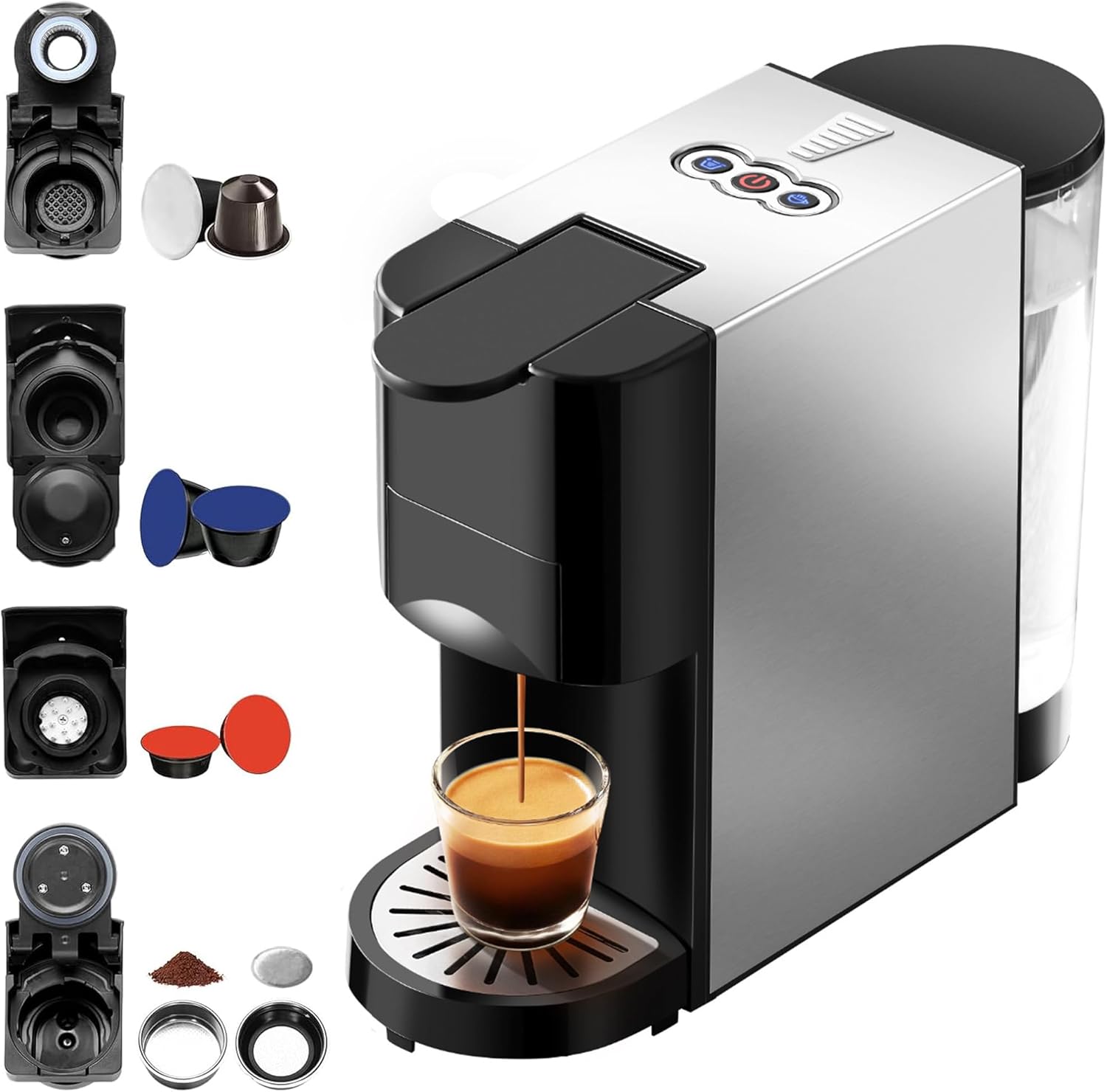 Macchina da caffè espresso automatica, 5 in 1, macchina da caffè monodose con pressione di 19 bar, ideale per uso domestico o in viaggio