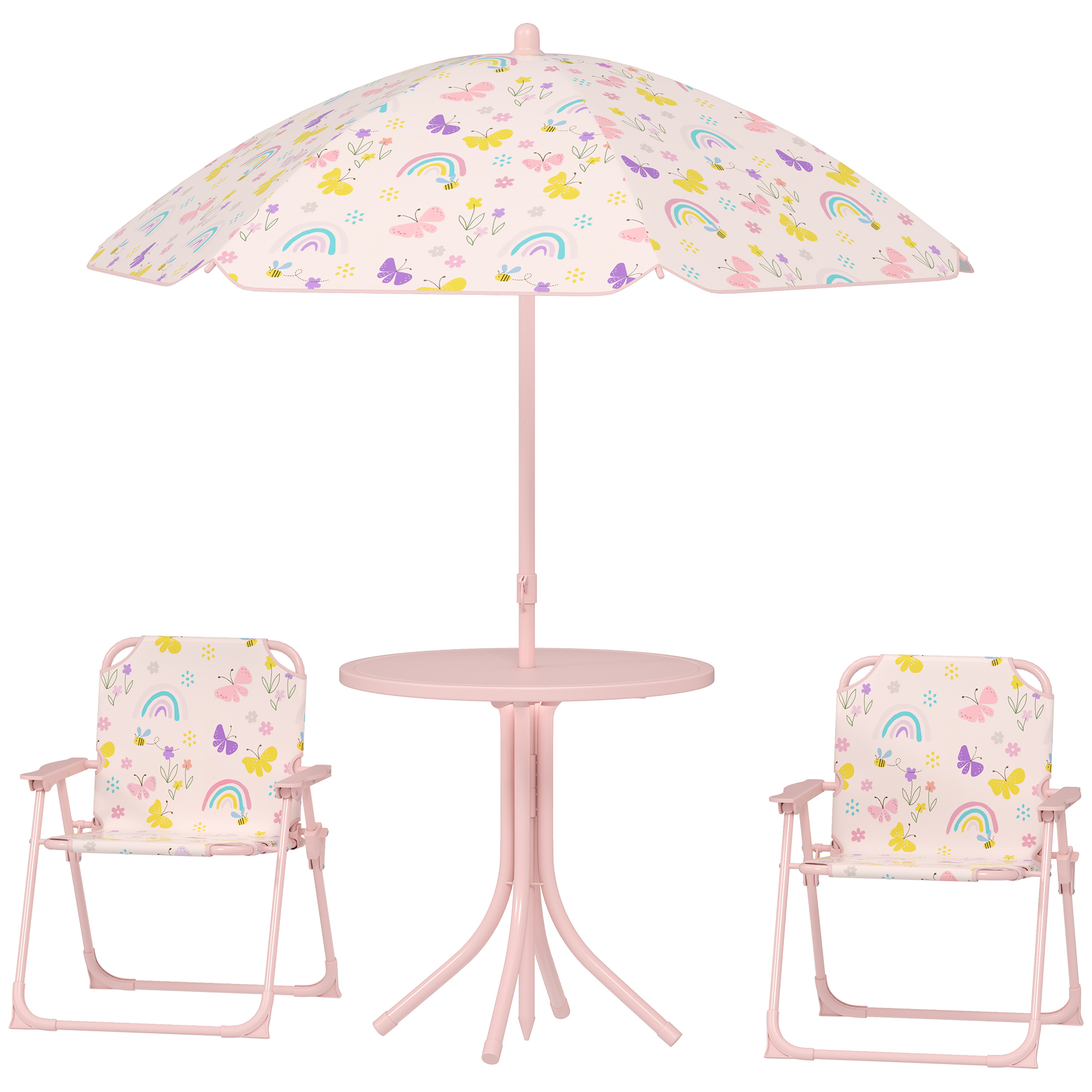 AIYAPLAY Kinder-Sitzecke, Klappstuhl-Sitz-Set mit Sonnenschirm, Buntes Muster, Rosa