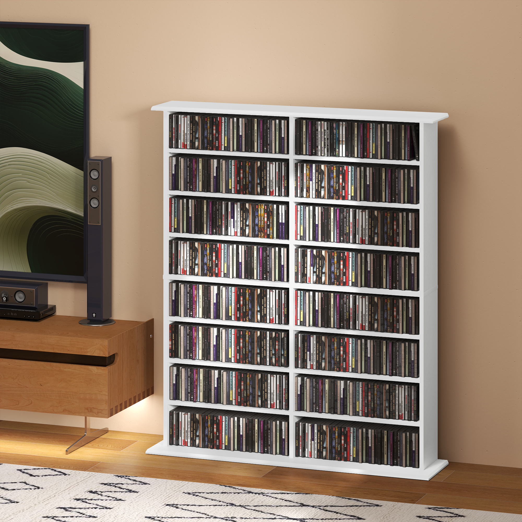 HOMCOM CD und DVD Aufbewahrung mit 16 Fächern und 12 verstellbaren Regalen, max. Kapazität 720 CD/396 DVD und Blu-ray, weiß