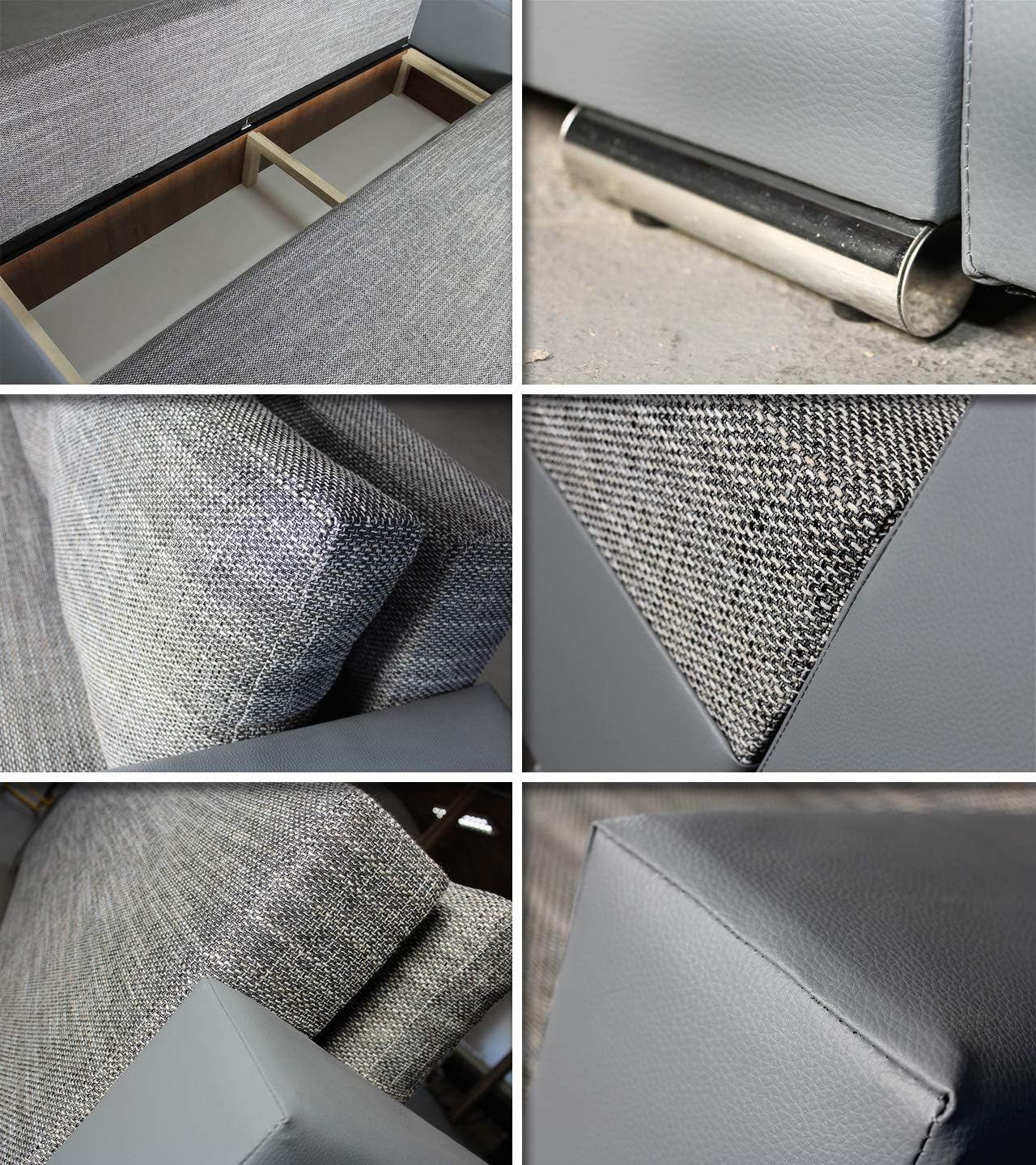 Schlafsofa Bird - Sofa mit Schlaffunktion und Bettkasten, Klappsofa, Schlafcouch mit Chromfüße, Couch, Couchgarnitur, Sofagarnitur (Schwarz + Grau (Dolaro 08 + Berlin 01))