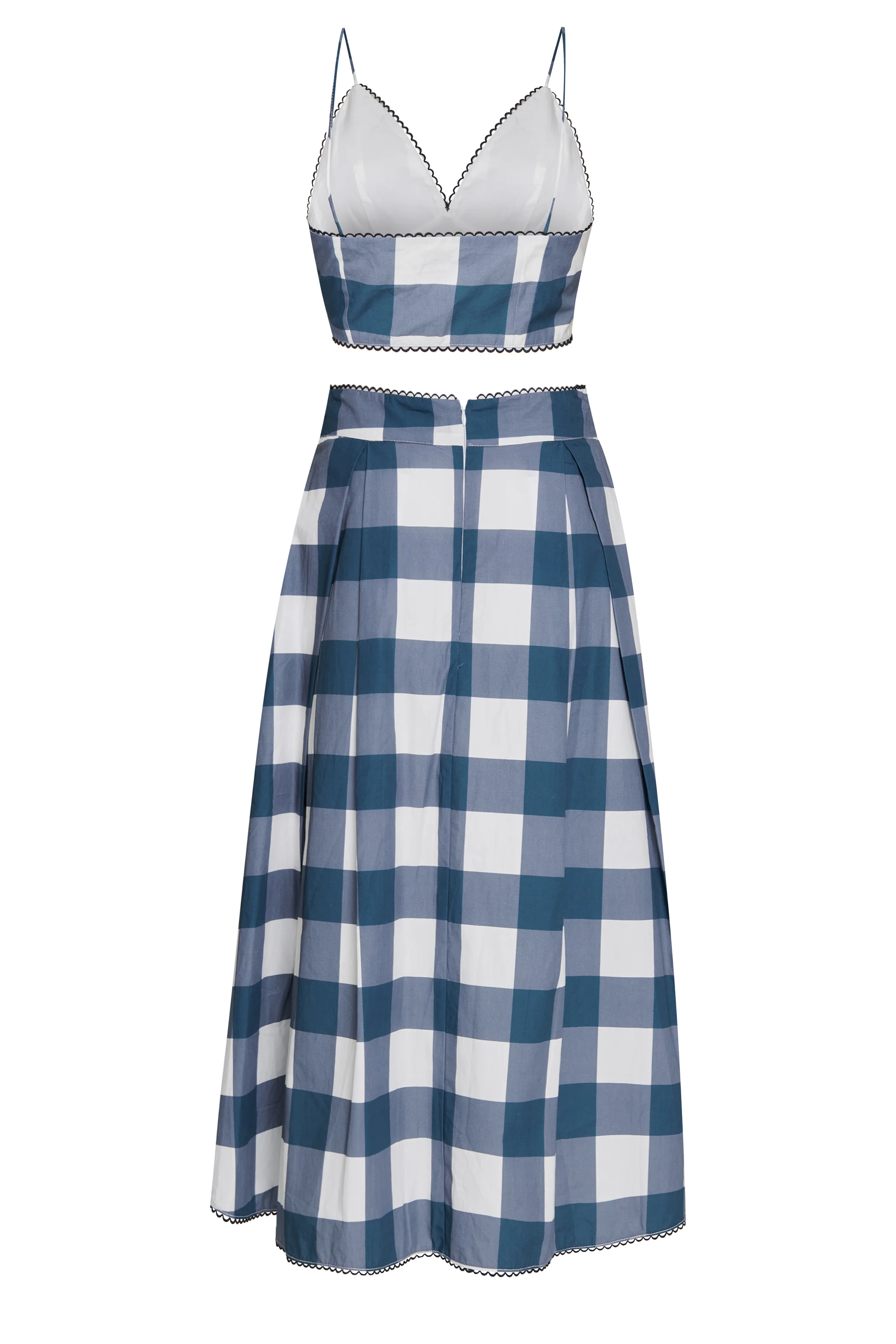 Petrol Blue Check Cropped Top