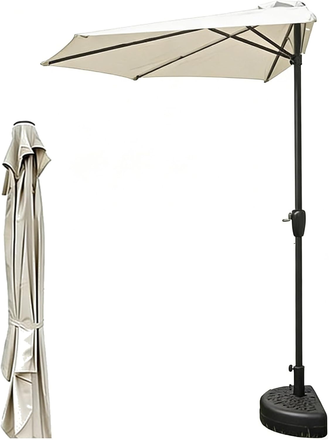 Markttisch-Terrassenschirm for Den Außenbereich, Halbrunder Regenschirm, 5 Stabile Rippen, for Strand, Pool, Hinterhof Und Garten(White)