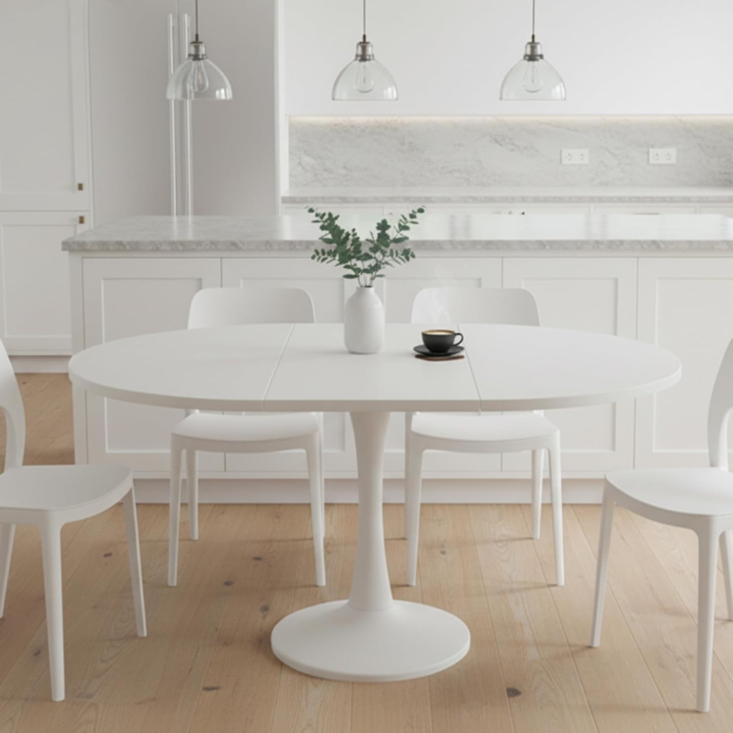 Tavolo rotondo allungabile bianco, 100-140 x 100 x 75 cm, Tavolo da pranzo rotondo allungabile per 2-6 persone, Tavoli rotondi per sala da pranzo, cucina