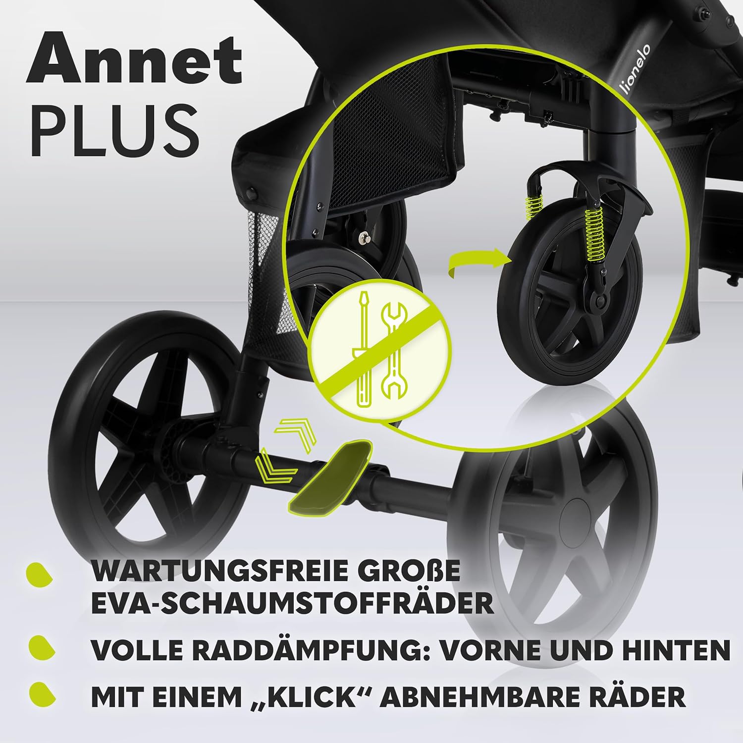 LIONELO Annet Plus Buggy bis 22 kg mit Liegefunktion, Kinderwagen klein zusammenklappbar mit Zubehör, Eva-Schaum-Räder, Moskitonetz, Fußdecke Getränkehalter, Korb