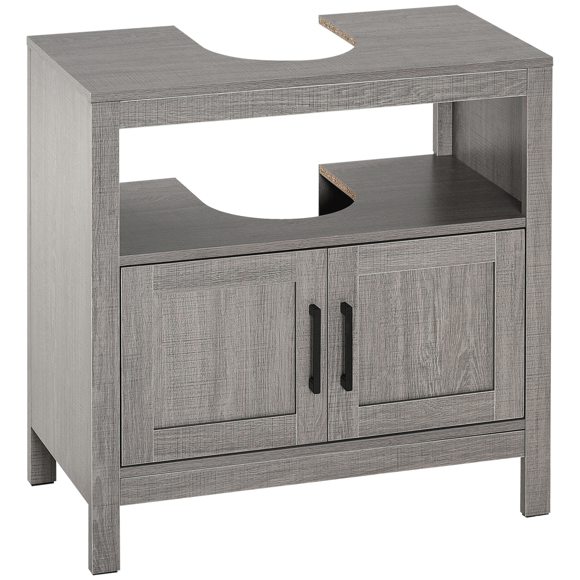 kleankin Badezimmerschrank 2 Regale 1 Schrank 60 cm x 30 cm x 60 cm Holzwerkstoff Grau