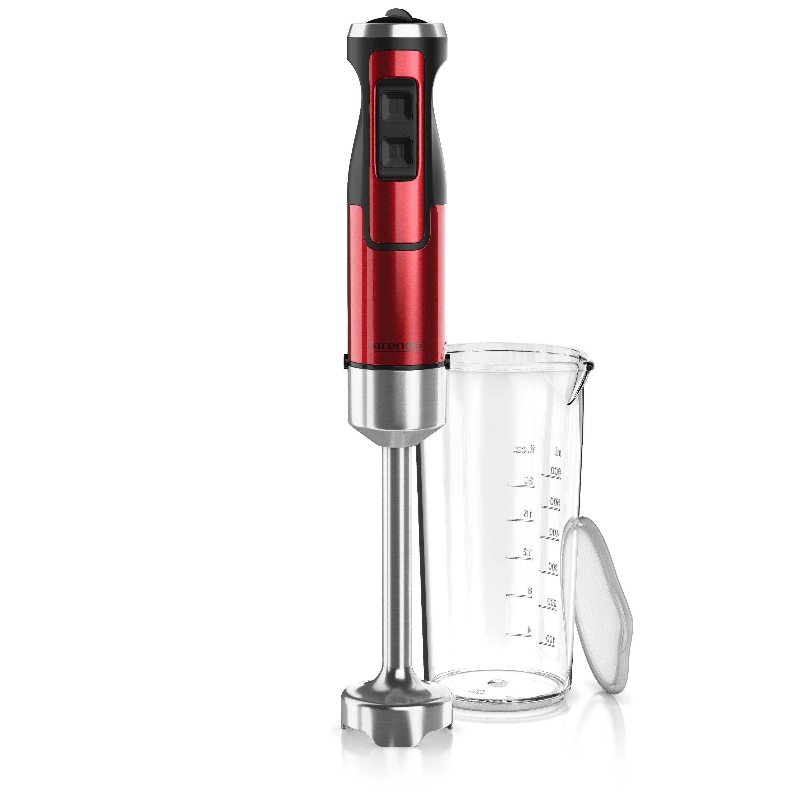Stabmixer Edelstahl Pürierstab in Rot mit Messbecher, Handmixer, stufenlose Rege