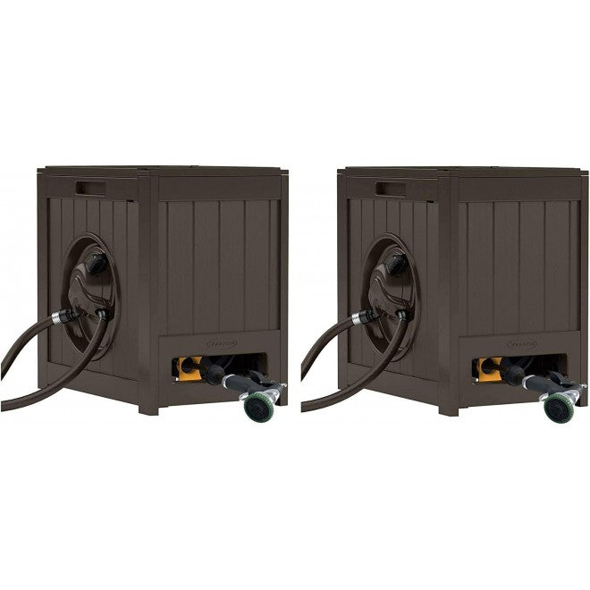 Avvolgitubo per tubo da giardino ad acqua Suncast Aquawinder da 125 piedi con riavvolgimento automatico, Java (confezione da 2)