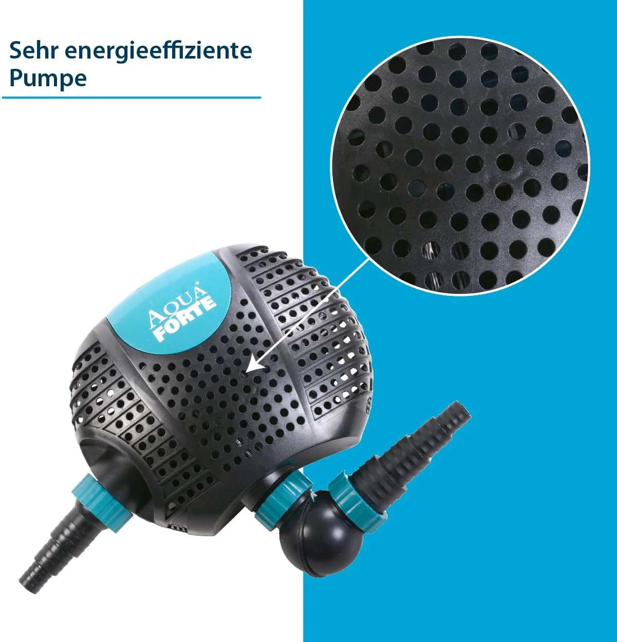 AquaForte O-20000 Plus, 200 Watt, max. debiet 19 m3/uur, max. opvoerhoogte 7 meter, kabellengte 10 meter, voor beeklopen, watervallen, fonteinen, filters enz., Zwart