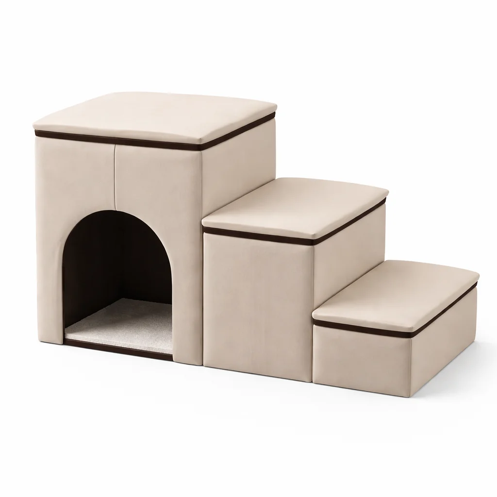Foldable 3-Step Dog Stairs �C Internal Storage, Removable Cover & Eco-Friendly