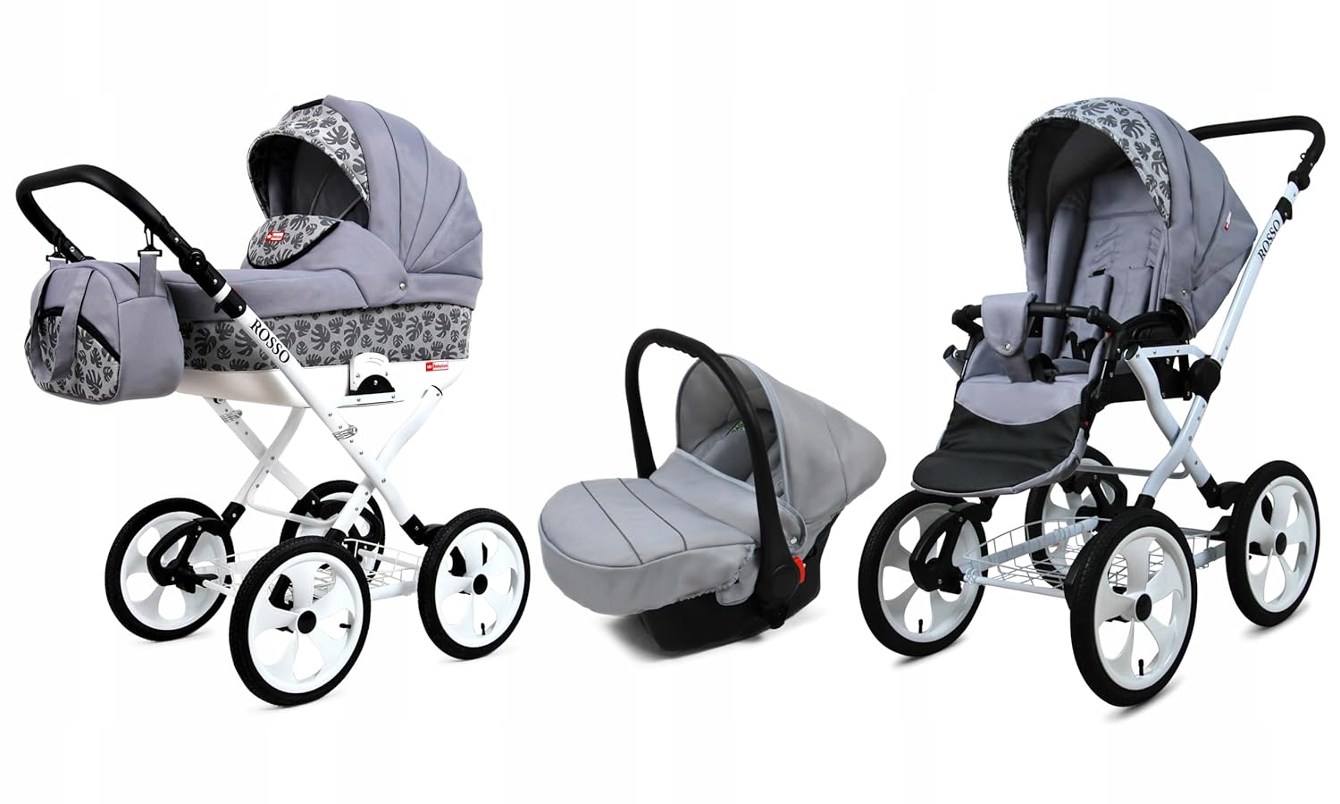 BabyLux® Bambimo Kinderwagen Set 2 in 1 - Rosso - incl. Babywanne, Buggy Sportsitz - Kinderwagenset - Kombikinderwagen mit Wickeltasche, Regenschutz, Moskitonetz, Cupholder usw.