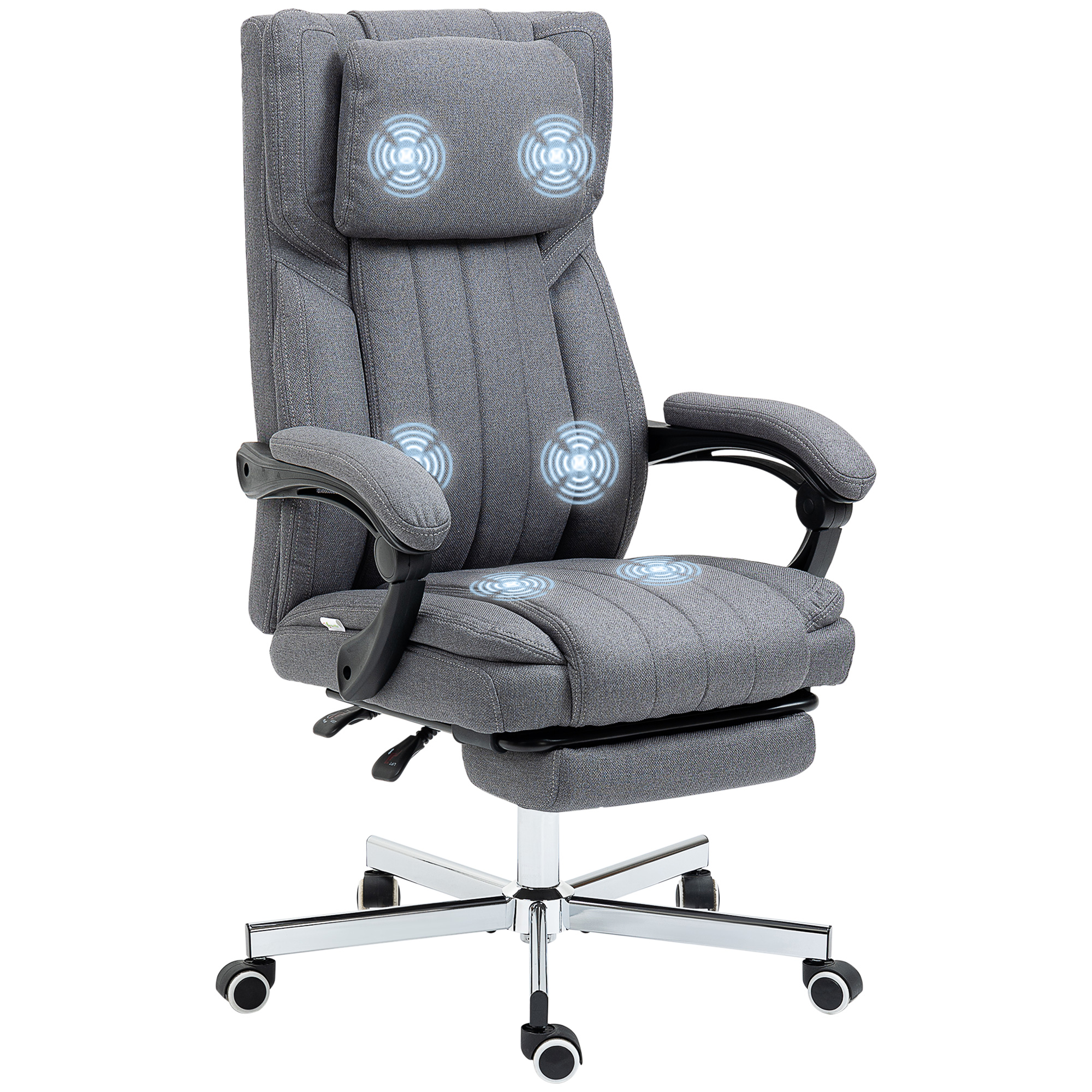 Vinsetto Bürostuhl mit Massagefunktion, neigbare Rücklehne, ausziehbare Fußstütze, Leinenoptik, grau, 65 x 61 x 113 cm