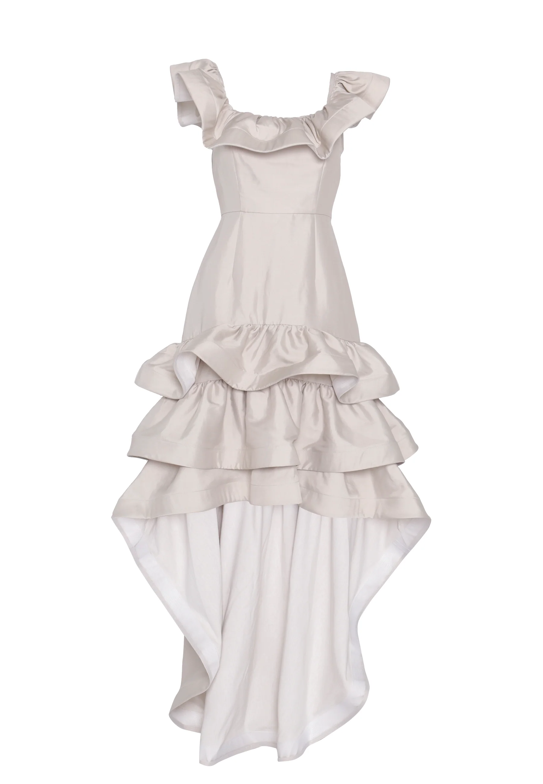 Florence Light Grey Waterfall Ruffle Hi-Lo Dress