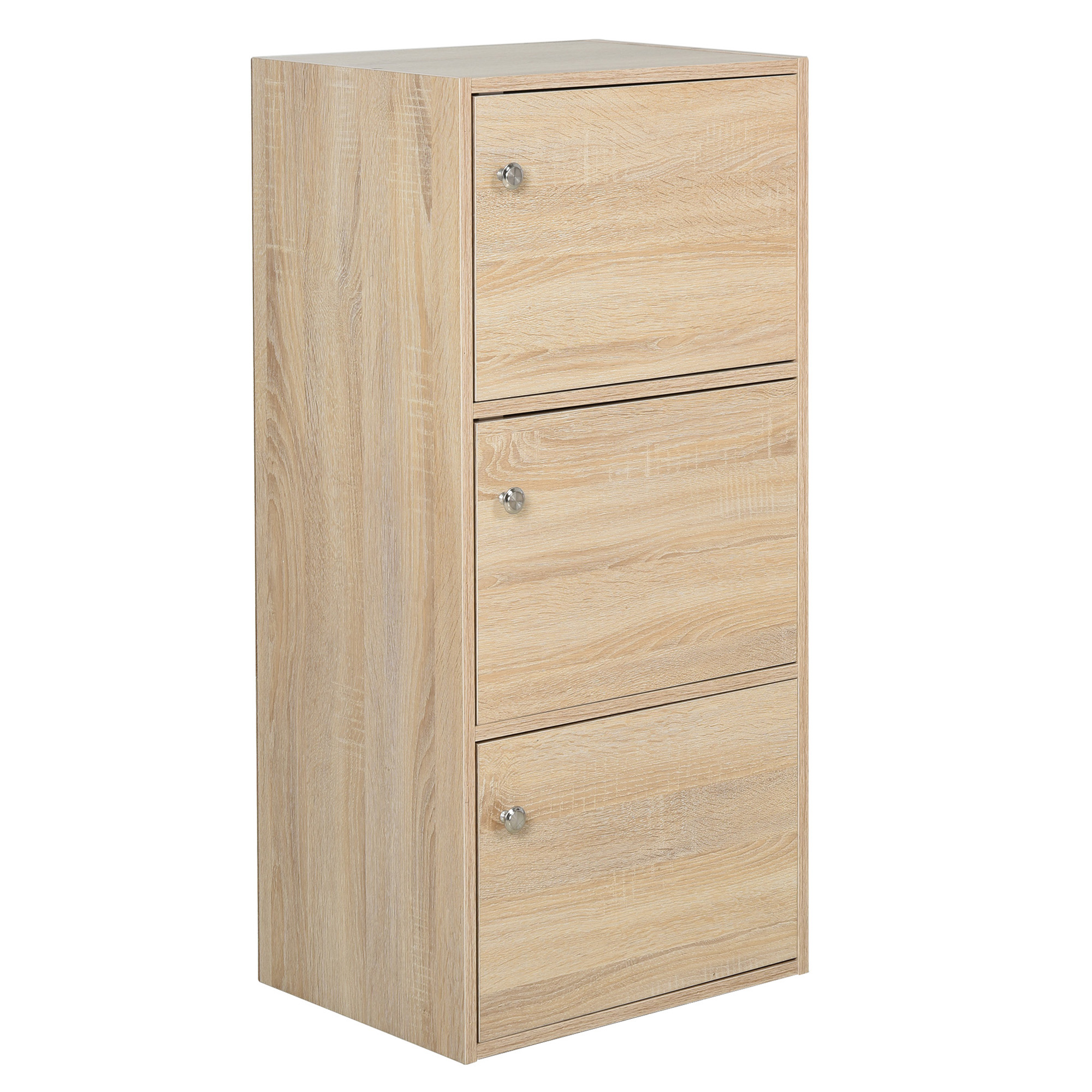 HOMCOM Standschrank, Aktenschrank, Mehrzweckschrank, Büroschrank, Beistellschrank mit 3 Türen MDF-Platten, Natur, 48 x 34 x 100 cm