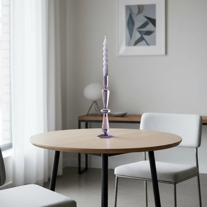 Taper Holder �C Coloured Glass �C Lilac