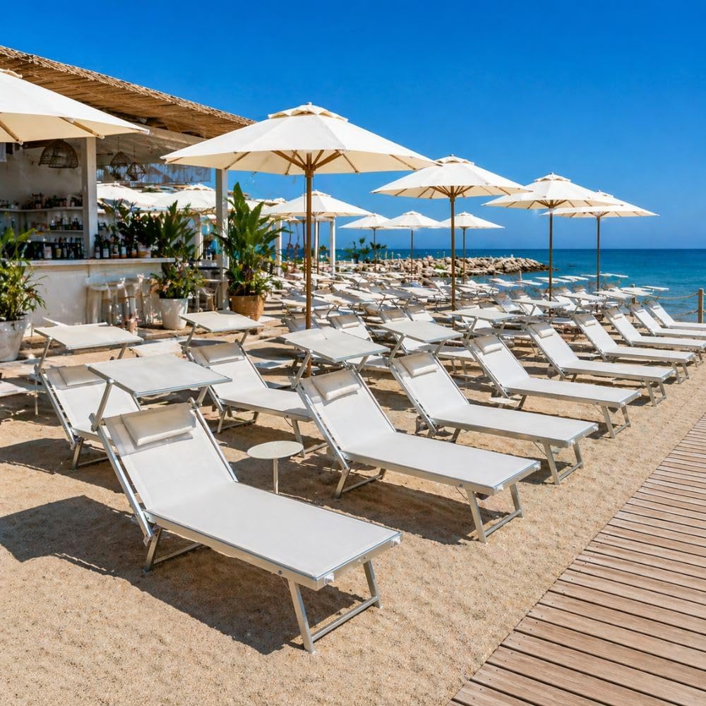 ZIK - 2 Lettini da Spiaggia Professionali, Sdraio da Spiaggia Pieghevole, Leggera, in Alluminio, Schienale Regolabile (181x60x38cm) Lettino Prendisole da Giardino, Mare, Piscina, Balcone (2x Bianco)
