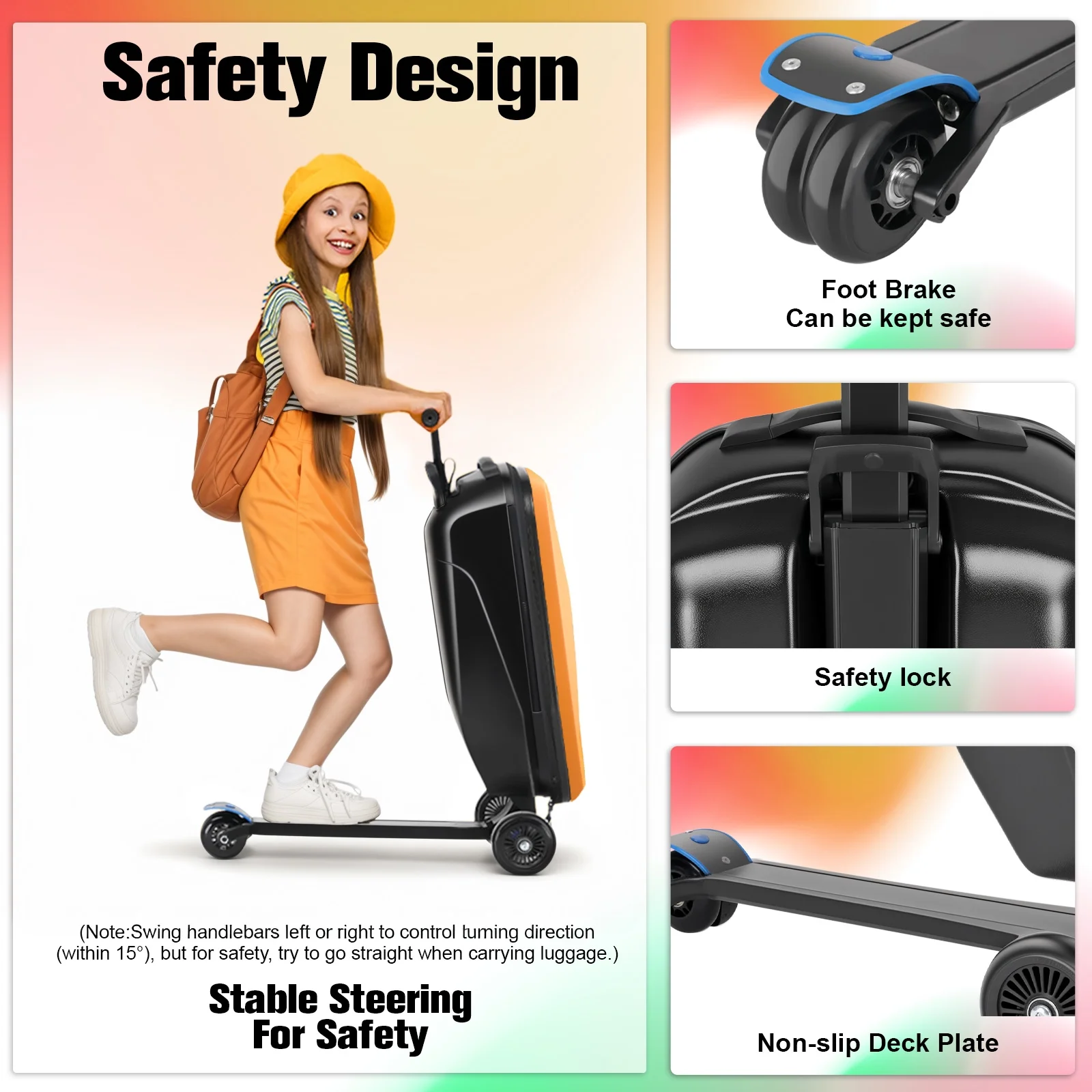 Advwin Scooter Luggage for Kids & Adults, Hardside Ride on Suitcase for Kids Ages 4-15 Multifunctional Lightweight Foldable Carry on Luggage with Wheels Ride on for Children Teenagers, Pink