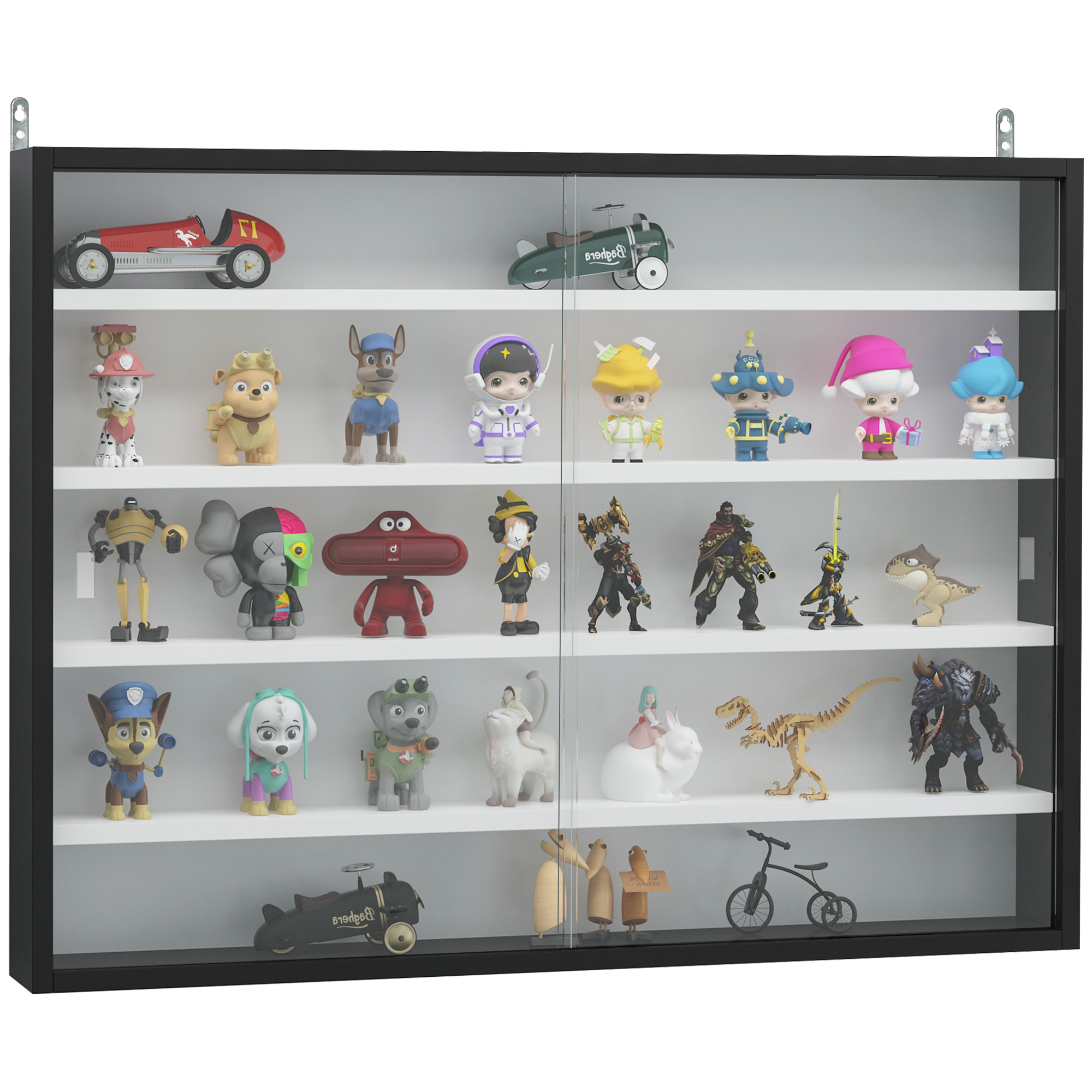 HOMCOM Wandvitrine für Sammlerstücke 5 höhenverstellbare Regale und 2 Glasschiebetüren 80 x 9,5 x 60 cm Schwarz