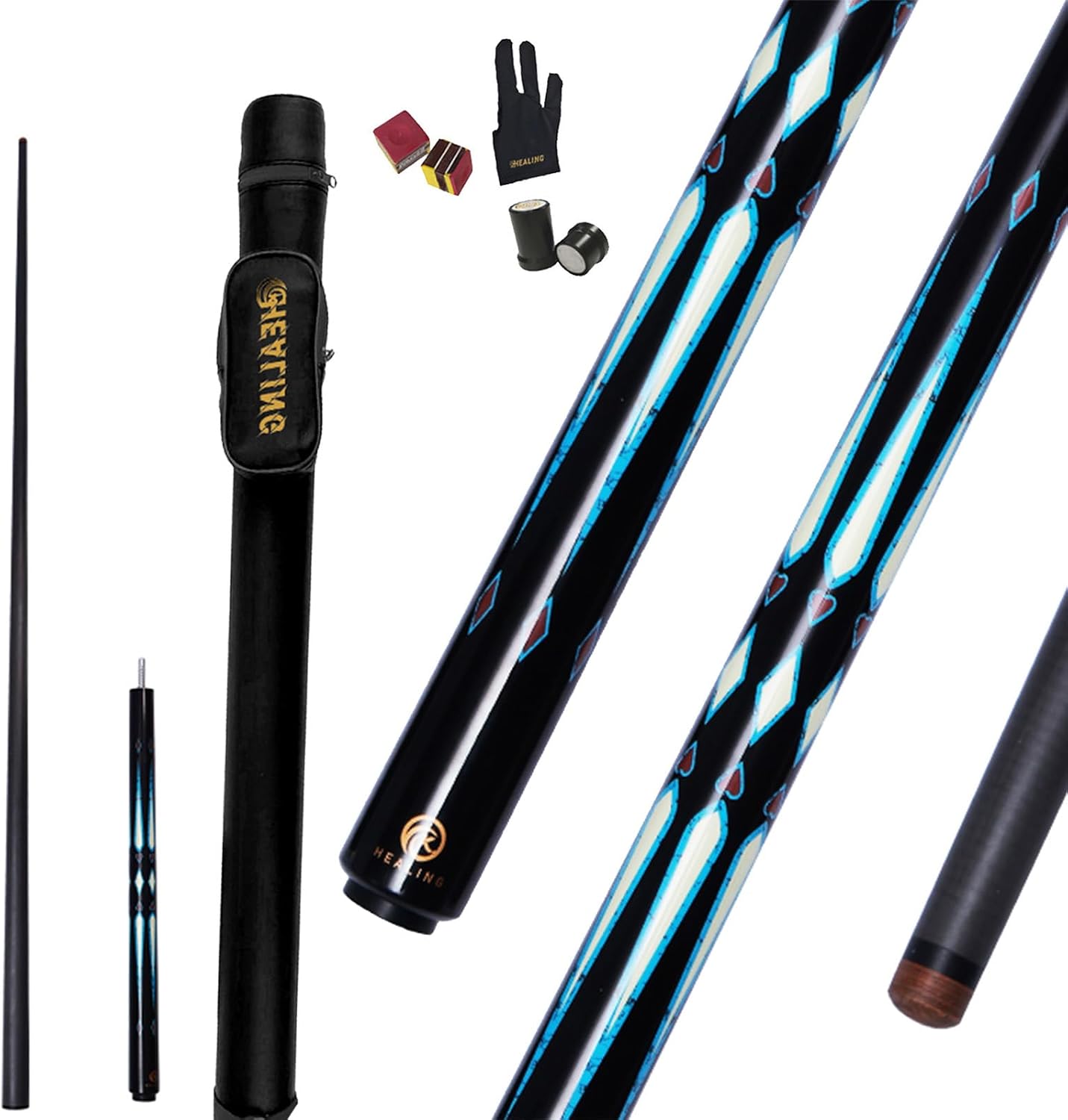OKHEALING Stecca da Biliardo Professionale in Fibra di Carbonio 145 cm, Testa da 10,5 mm, 3/4 di Testa Piccola, Adatta a 8 e 9 Palle Nere
