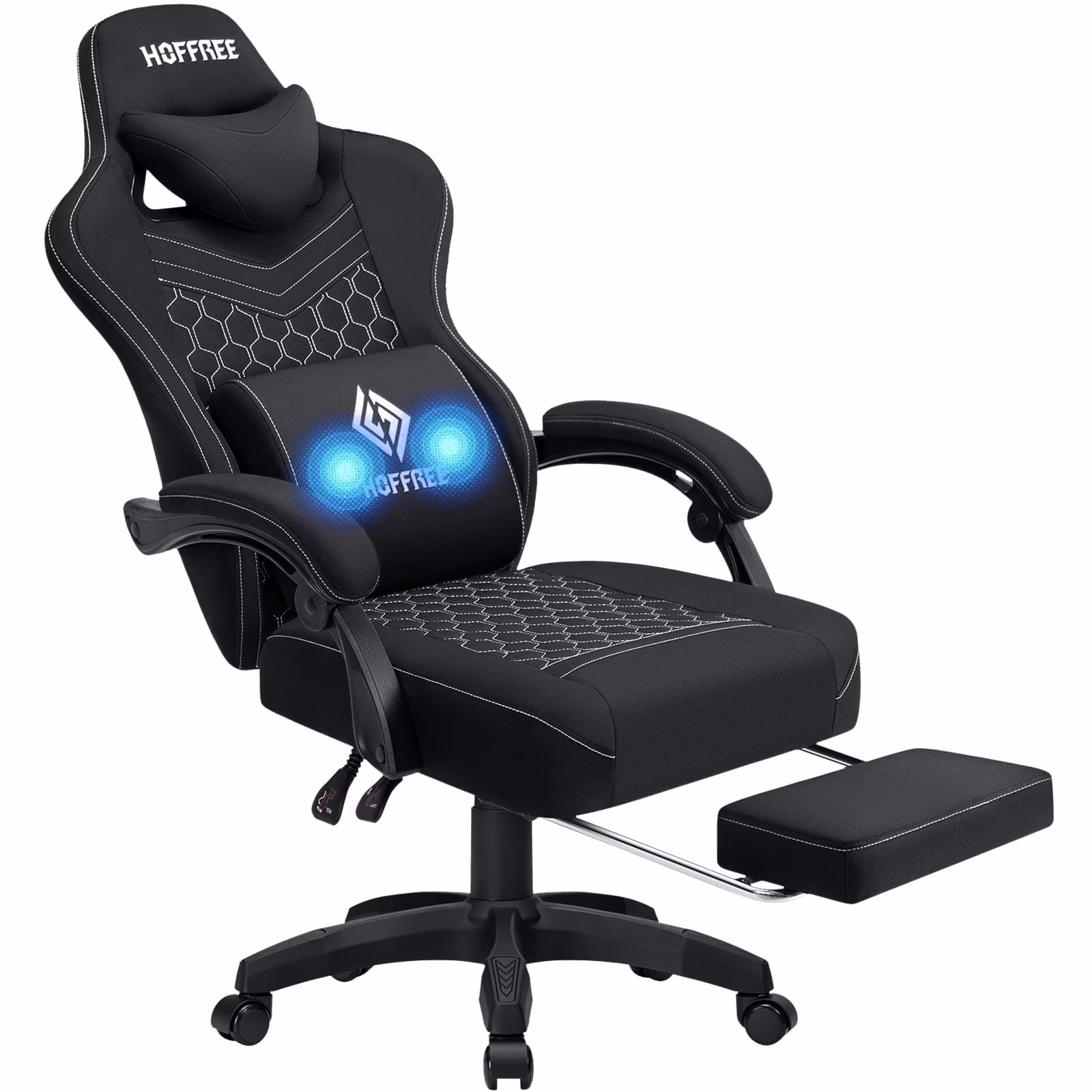Hoffree Gaming Chair with Massage Fabric Office Chair with footrest for Adults, Ergonomic Gamer Chair with Headrest and Lumbar Support for Office Gaming, 440 LBS