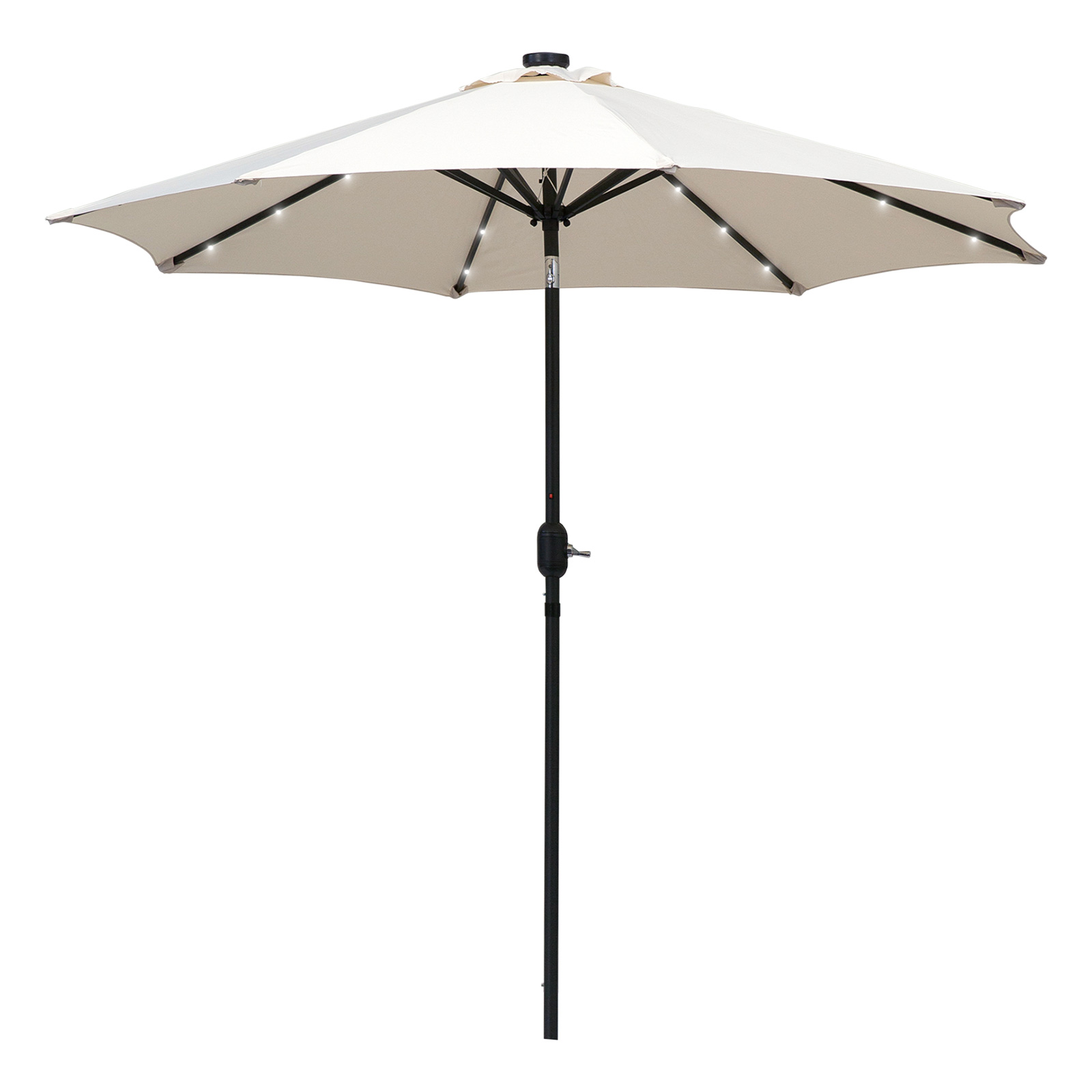 Outsunny Sonnenschirm für Garten, gerader Schirm, neigbarer achteckiger Schirm Ø 2,7 x 2,4 m, solarbetriebene 24 LEDs, Hochdichtepolyester 180 g/m², Creme