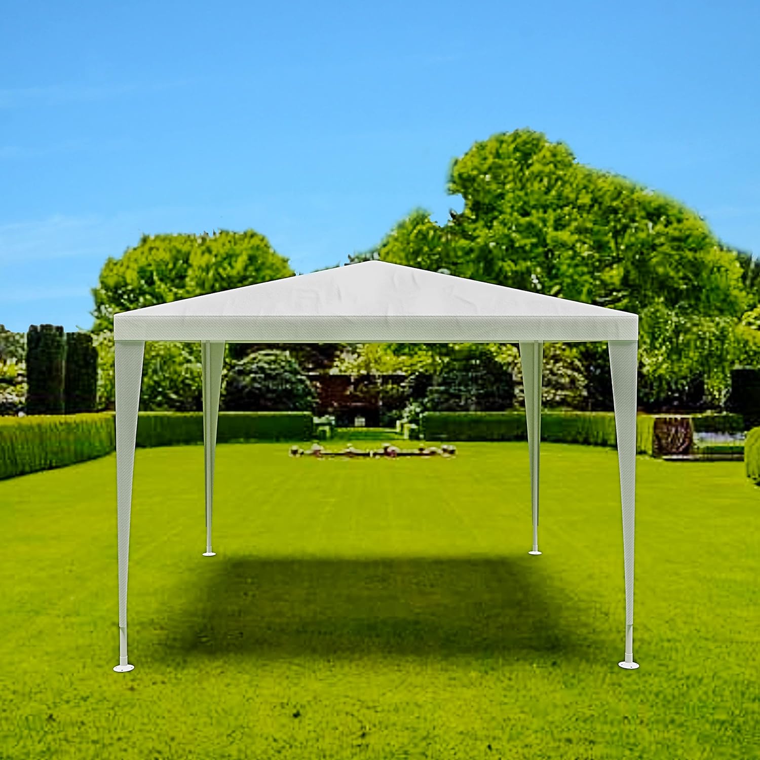 Gazebo 3 x 3 Metri Struttura in Acciaio Copertura In PE 110 gr/m2 Impermeabile Idrorepellente Resistente Raggi Solari UV Tenda Ombrellone Per Fiere Pic Nic Campeggio Esterno Giardino Piscina Bianco