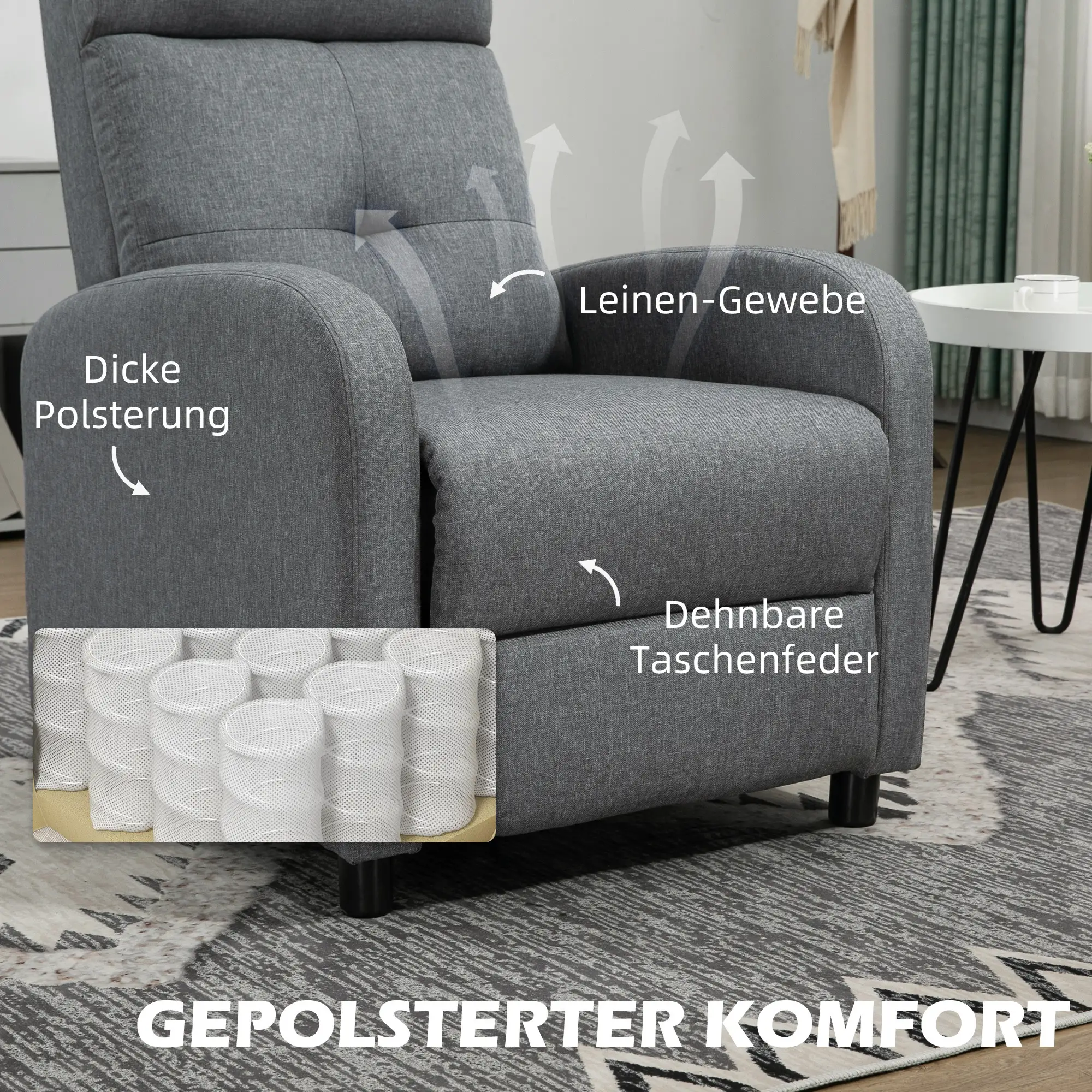 HOMCOM Relaxsessel mit Liegefunktion Grau