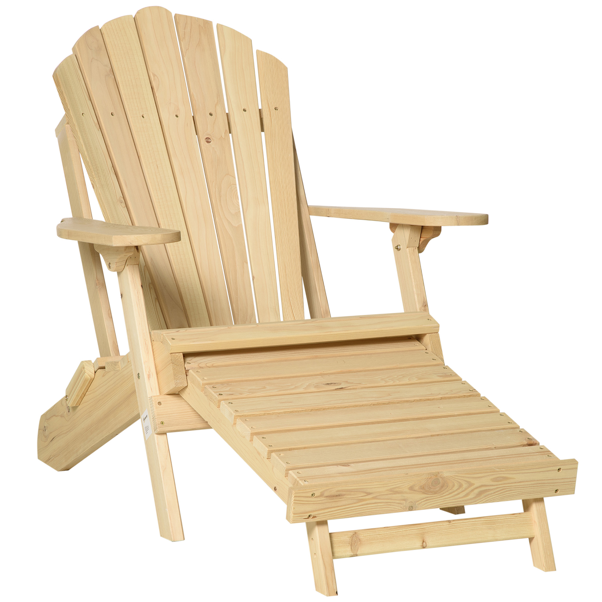 Adirondack Tuinstoel met Voetensteun Opvouwbaar Ligstoel Buitenmeubilair Grenenhout Natuur 78 x 140 x 94 cm