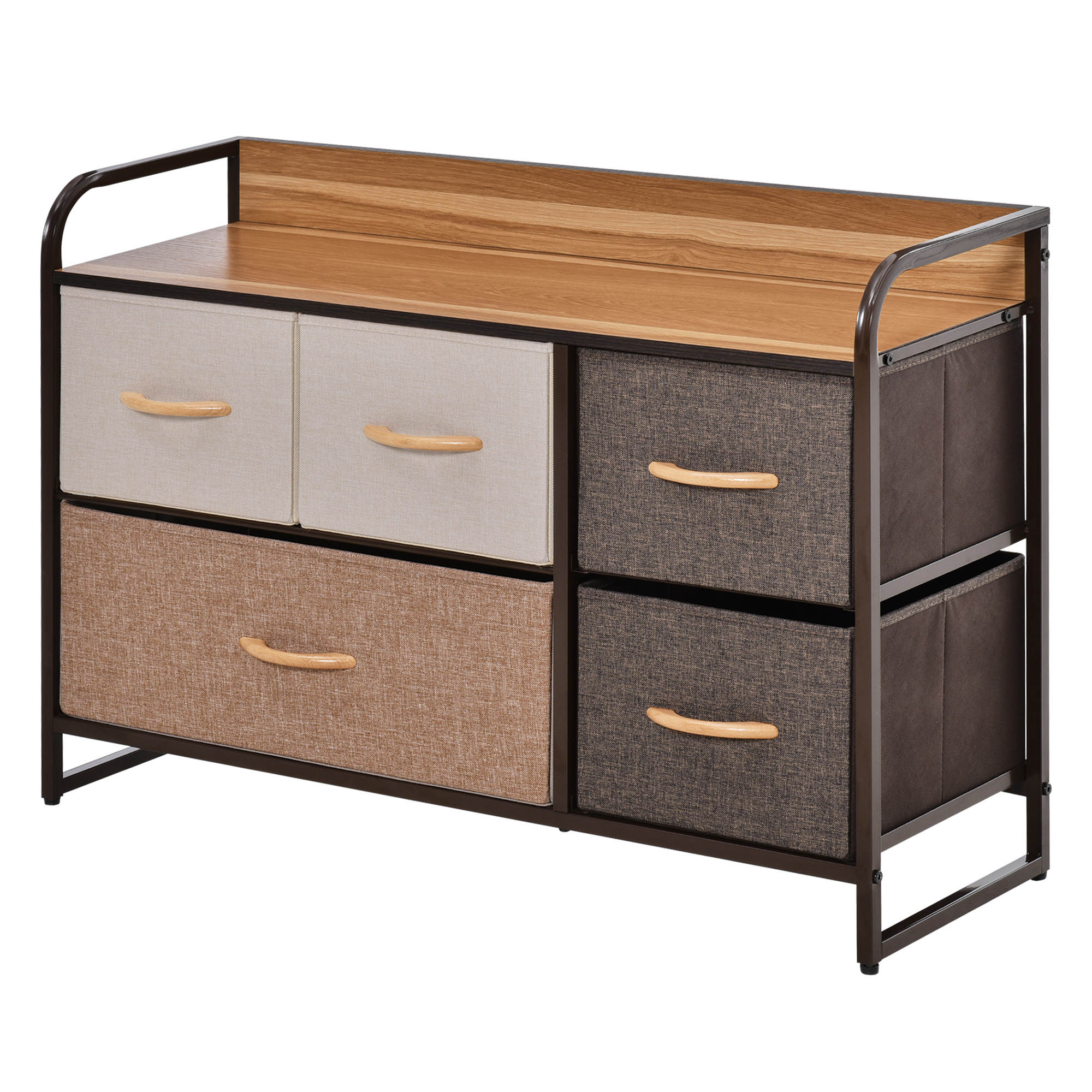 HOMCOM Kommode Aufbewahrungsschrank 5 Schubladen aus Stoff 87,5 x 29 x 58 cm Braun und Beige