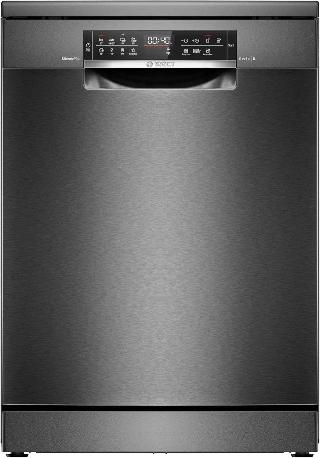 Bosch SMS6ECC12E Serie 6, Lavastoviglie da libera installazione, Home Connect, Extra Clean zone: lavaggio intenso per lo sporco più ostinato, Assistente al lavaggio, Programma Preferito,Nero, 60 cm