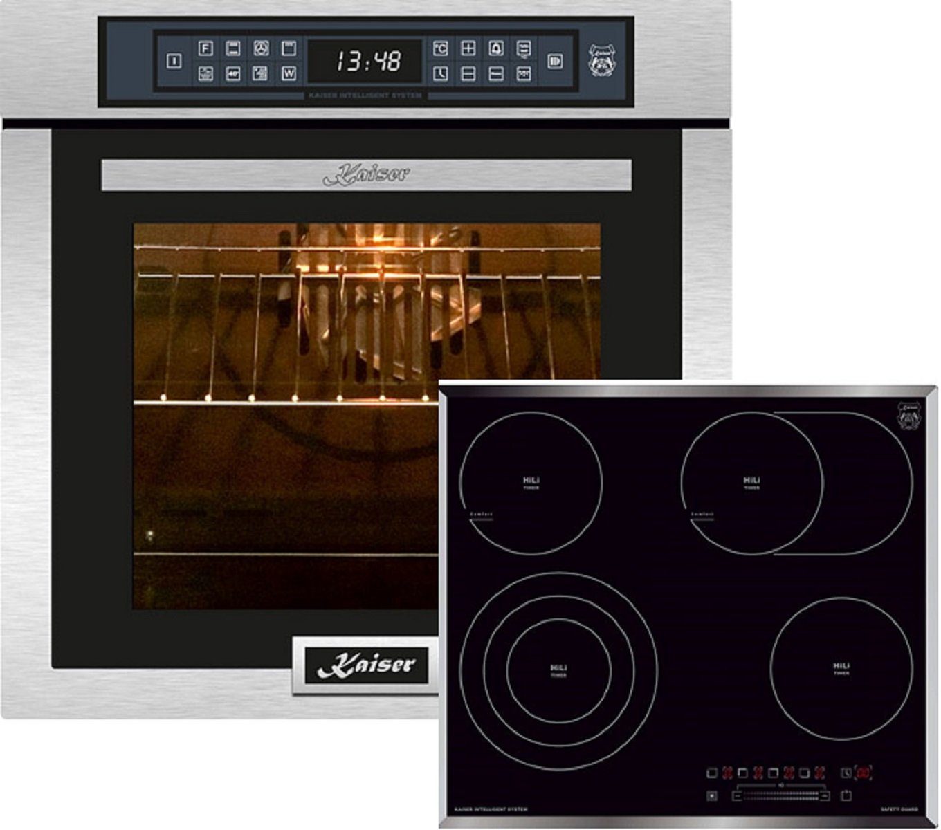 Backofen-Set Herd Set Autark Einbaubackofen,Edelstahl, 79L, 15 Fkt. mit Glaskeramikkochfeld 60 cm Schwarz glas EH 6306 R+KCT 6715 F.