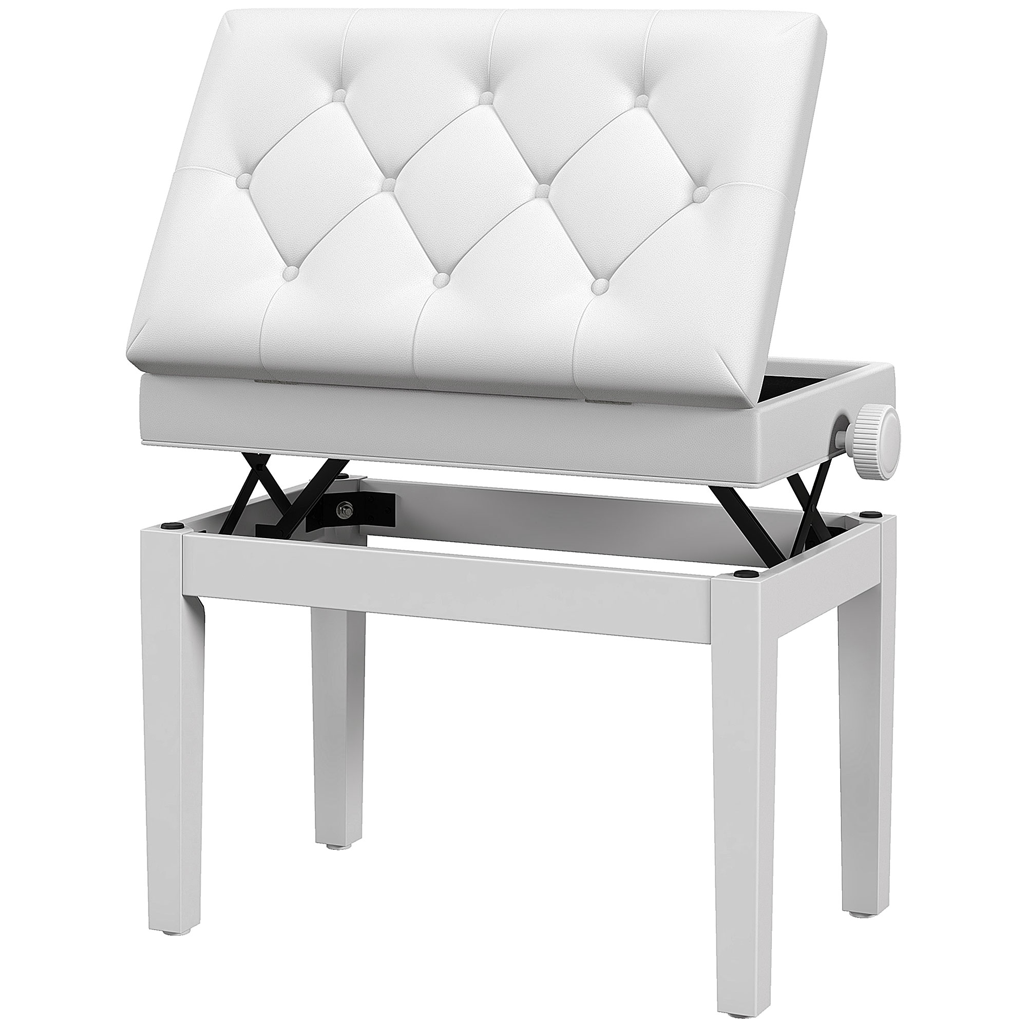HOMCOM Klavierbank, höhenverstellbare Klavierbank aus massivem Holz, Stauraum, 55 x 33 x 48-58 cm weiß
