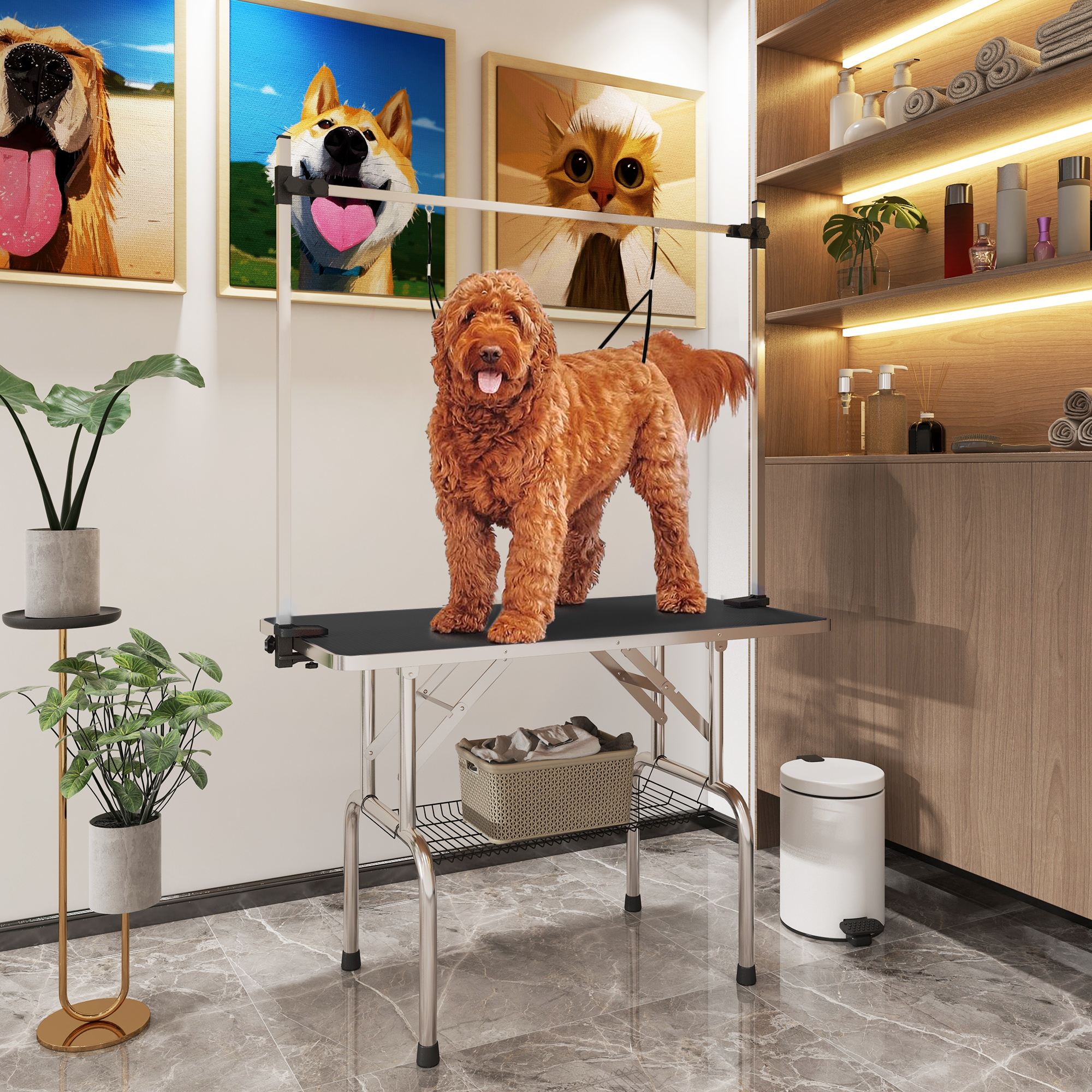 PawHut Hundepflegetisch Trimmtisch mit Unterkorb Tierpflegetisch Hunde Pflegetisch Hundefriseur Tisch Schertisch für Hunde Katzen bis zu 100kg Schwarz