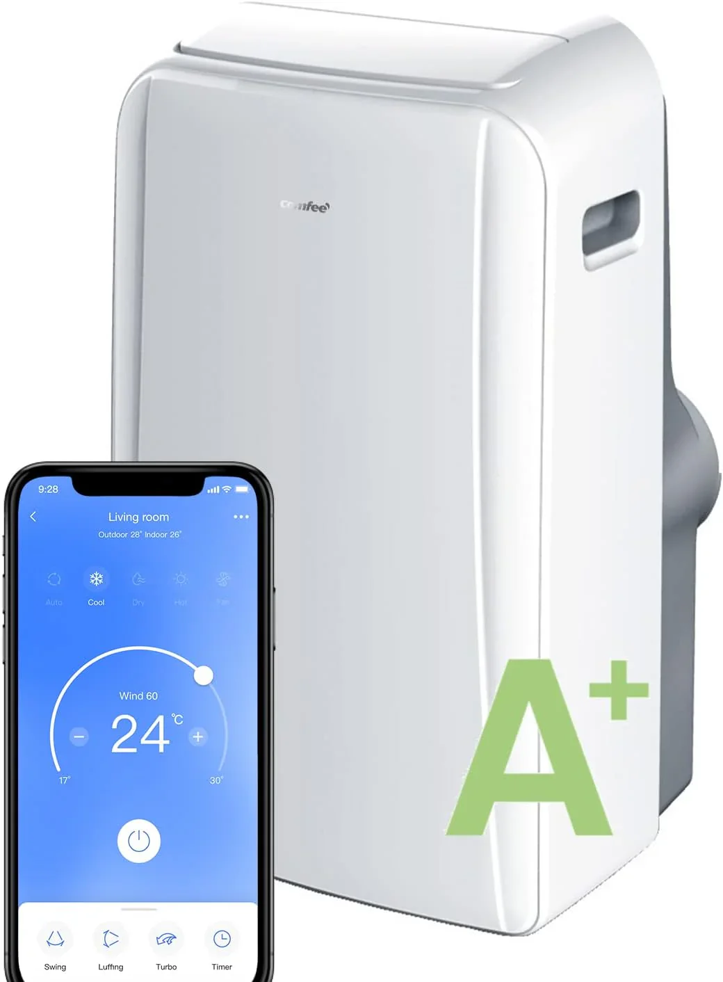 Comfee Mobiles Klimagert Easy Cool 2.0, 7000 BTU 2,0kW, K��hlen&Ventilieren&Entfeuchten, Raumgre bis 68m(25�O), APP-Steuerung/Alexa/Google Home/IFTTT, Mobile Klimaanlage mit Abluftschlauch