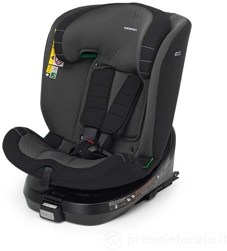 Foppapedretti Seggiolino Auto Iturn I-Size, Seduta Girevole a 360°, per bambini da 40 a 150 cm di altezza, 0-12 anni, conforme ECE R129, Fissaggio Dualfix (Isofix e non), Safe Body Protection, Nero