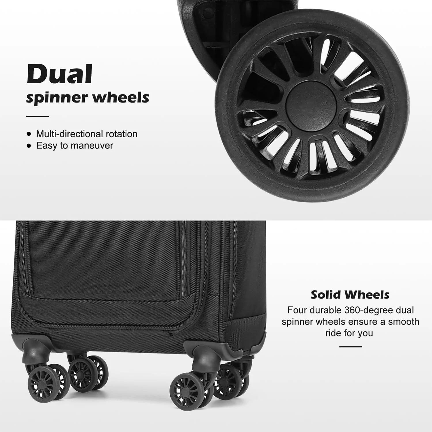 Underseat Carry On Luggage Softside Lightweight Rolling Travel Bag Spinner Suitcase