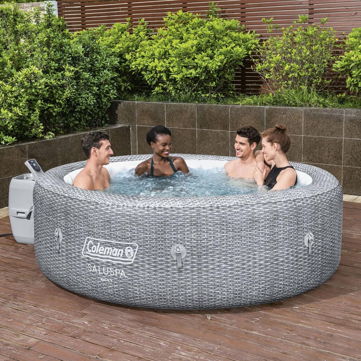 Coleman Sicily AirJet Large Round 5 to 7 Person Inflatable Hot Tub Portable Outdoor Spa with 180 AirJets and EnergySense Cover  Grey