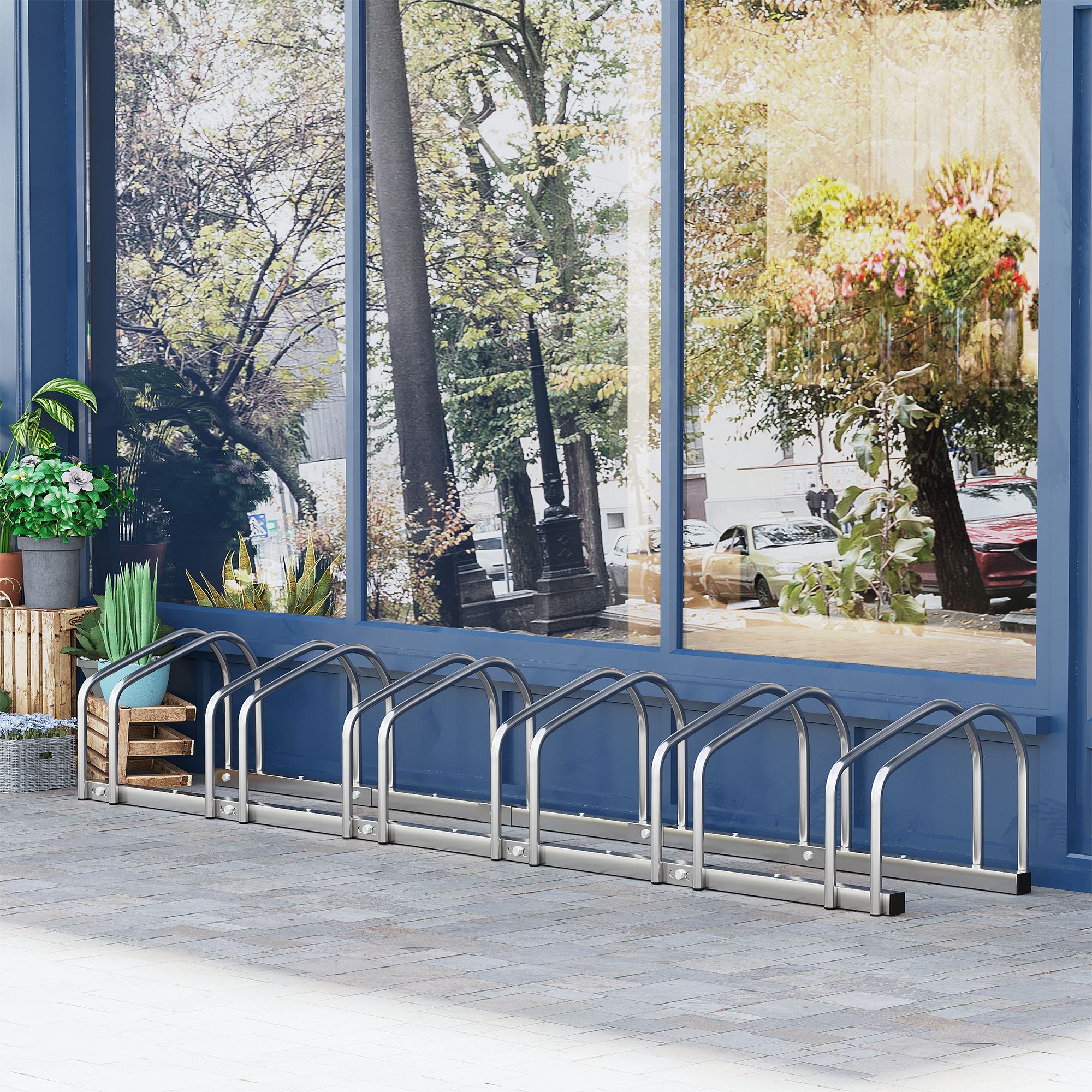 HOMCOM Fahrradständer für 6 Fahrräder wetterfest Wand- oder Bodenmontage Stahl 179 x 33 x 27cm