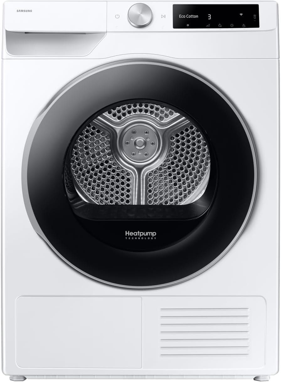 Asciugatrice AI Control DV90DG6845LEU3, 9 kg, Pompa di Calore, Wifi, AI Dry, Air Wash, Tecnologia Optimal Dry, Carica Frontale, 60L x 85H x 60P cm
