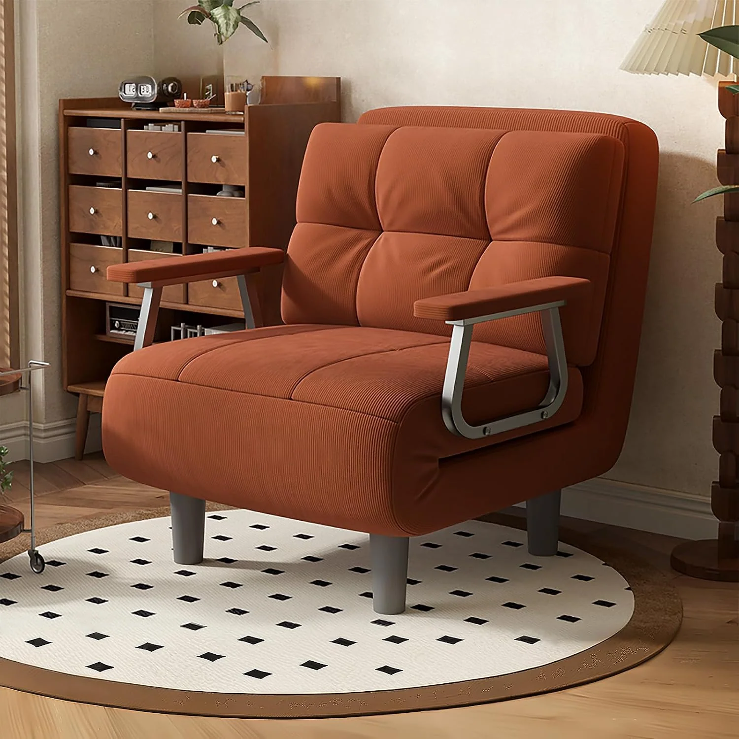 Fabulcozy 1-Sitzer, Sessel, mit Kissen, Armlehnen und Füßen aus Metall (Orange), umwandelbar, Schlafsofa, großer Komfort, abnehmbar