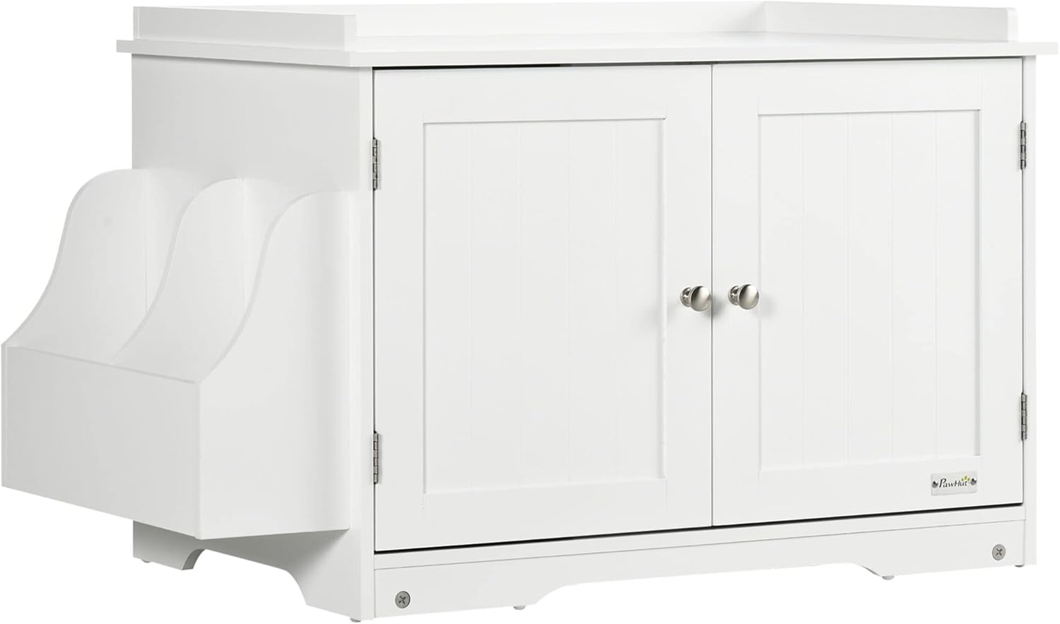 PawHut Mobile Lettiera per Gatti a 2 Ante con Contenitore Esterno, Mobiletto Lettiera Coperta con Divisorio Interno Regolabile e Porta Laterale, 86x48x52 cm, Bianco