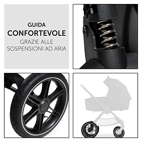 hauck Passeggino 2in1 Walk N Care Air Set   Culla Neonato con Ruote ad Aria, Seduta Reversibile e Reclinabile   Altezza Regolabile   Fino a 25kg   Nero : Prima infanzia