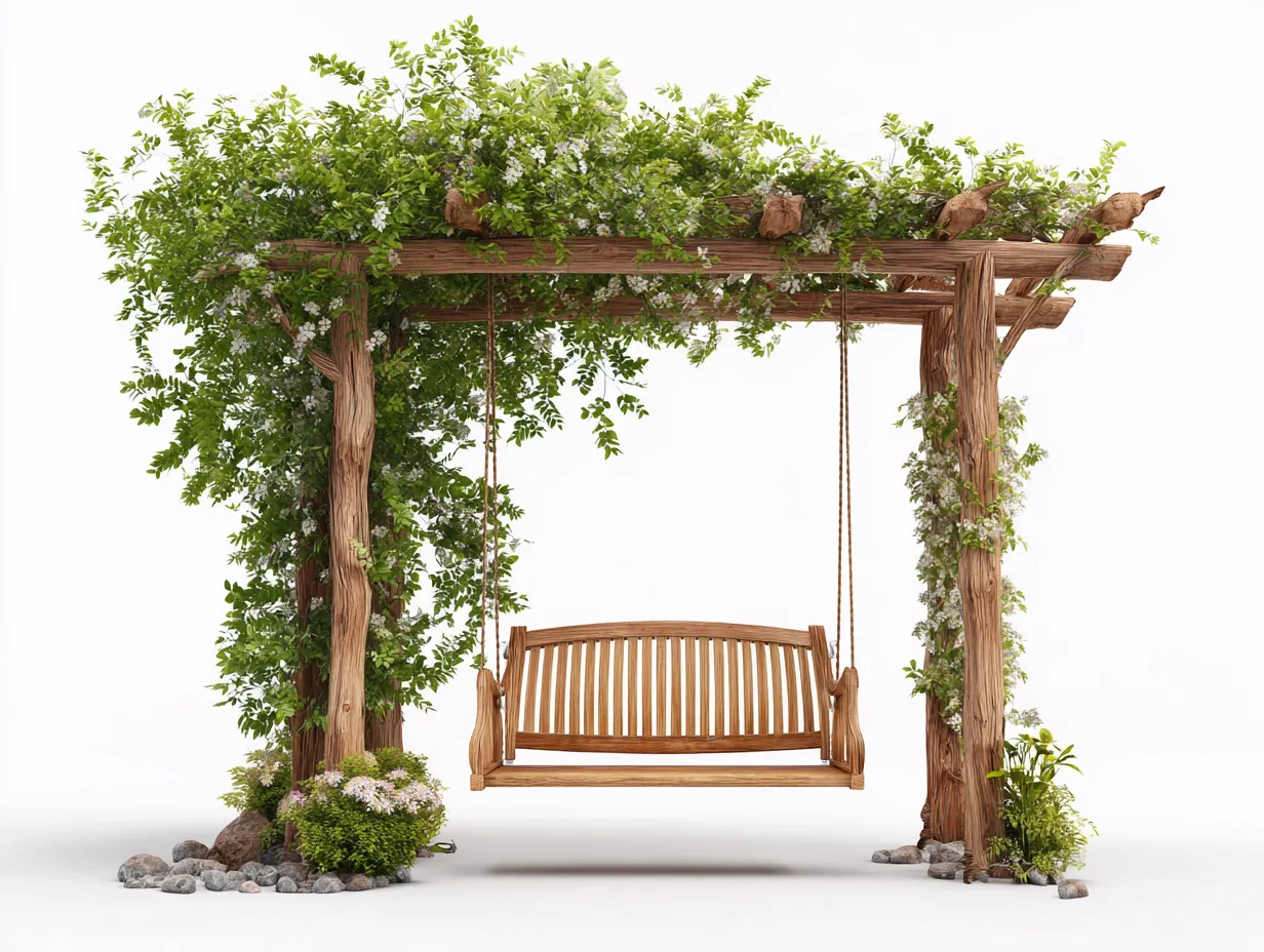 Gartenschaukeln - Holz-Metall - 244x136x222 cm - Braun - Naturstil
