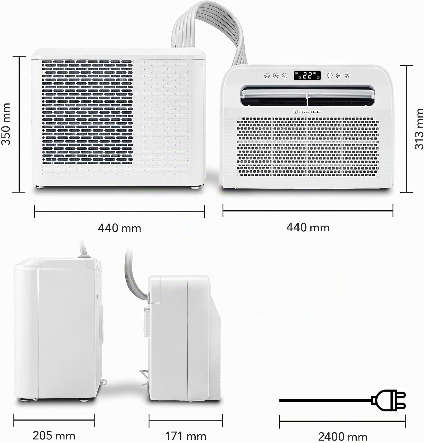 TROTEC PAC-C 1500 SH Climatizzatore da Campeggio WiFi 4 in 1 - Condizionatore Split per Caravan & Camper - Raffreddamento, Riscaldamento, Deumidificazione, Ventilazione - 5000 BTU, Controllo App
