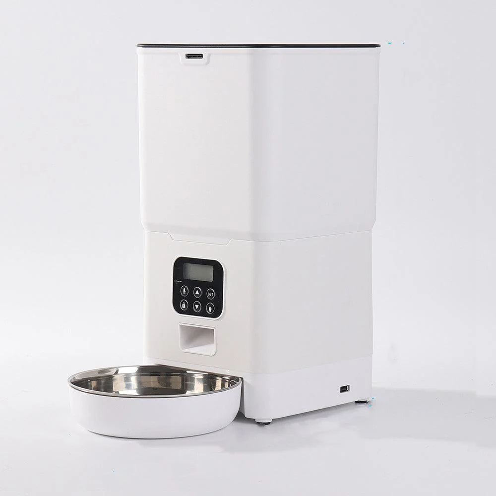 Automatic Pet Feeder with Bowl | Programmable Schedule | Battery Operated | White & Black | Cats & Dogs